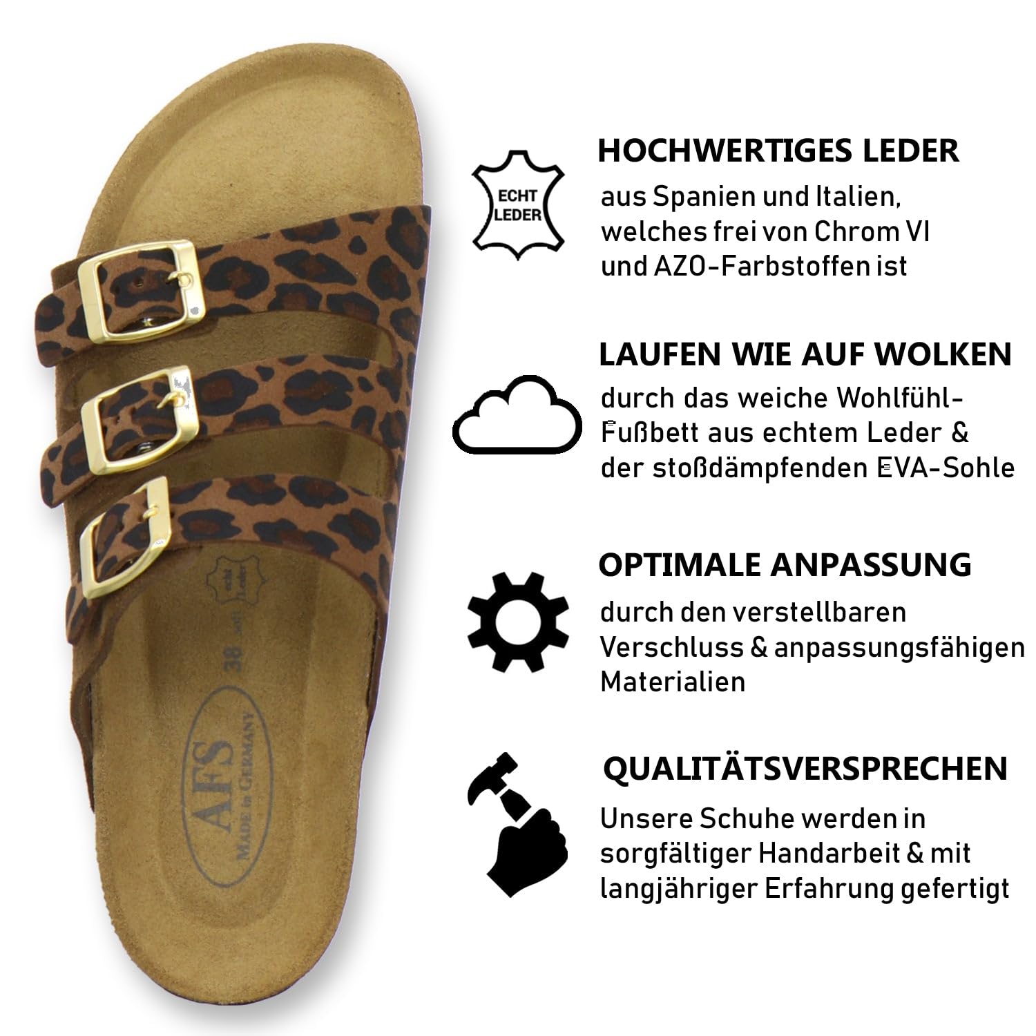 AFS-Schuhe 2133 - Pantofole sportive da donna, in pelle, pratiche, comode pantofole da lavoro, made in Germany