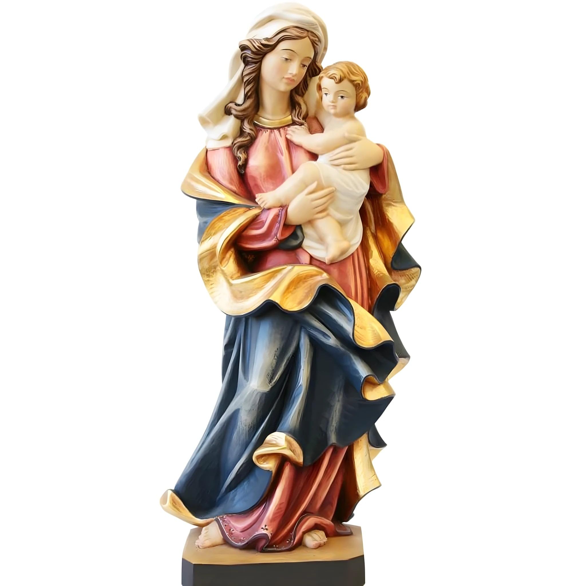 Dolfi | Madonna and Child Statue in Fibreglass 60 cm | Natural Wood in Val Gardena | Nativity Figure