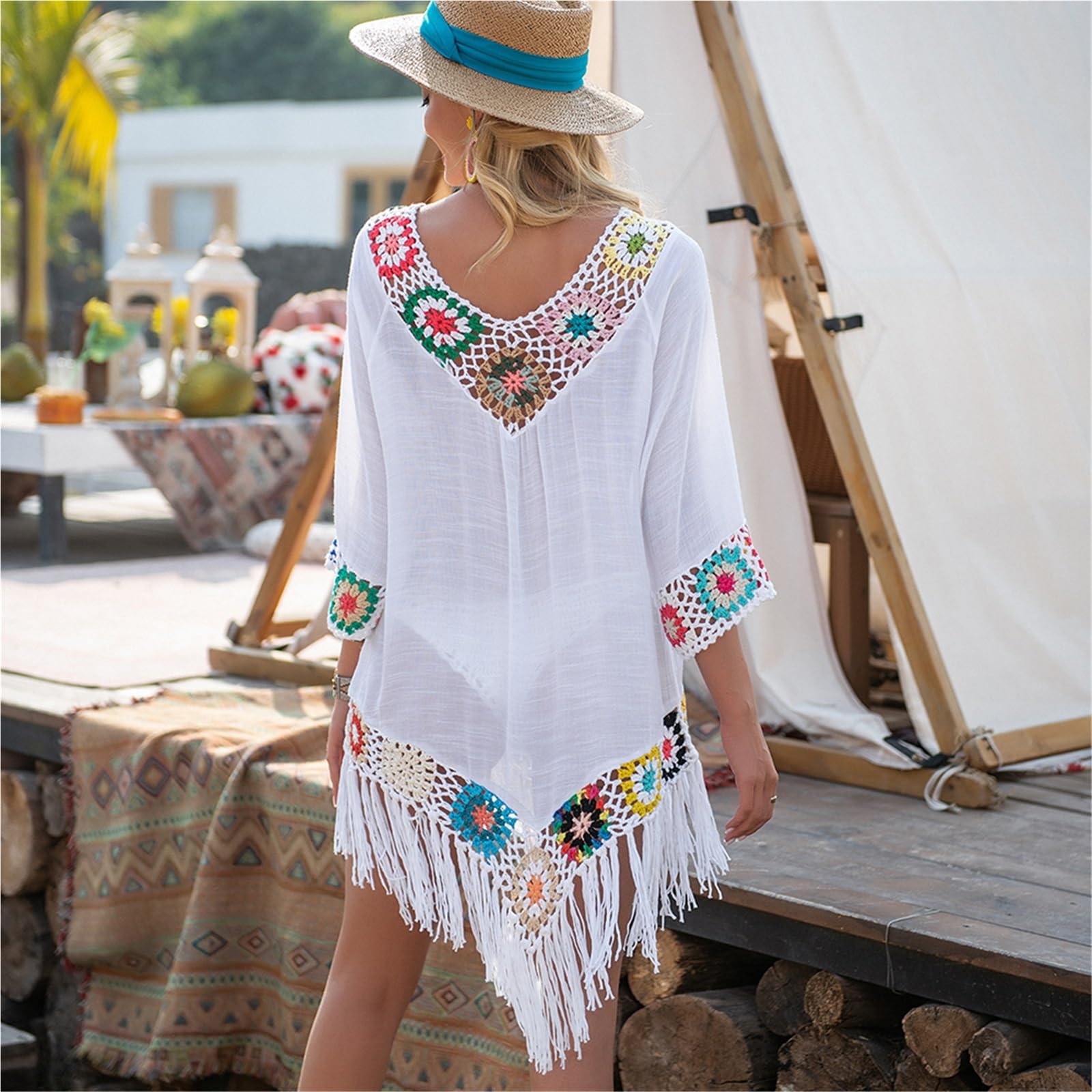 Paréo Bikini Couvrir avec Frange Garniture Femmes Sexy Tunique Creuse Robe de Plage vêtements d'été pour Piscine