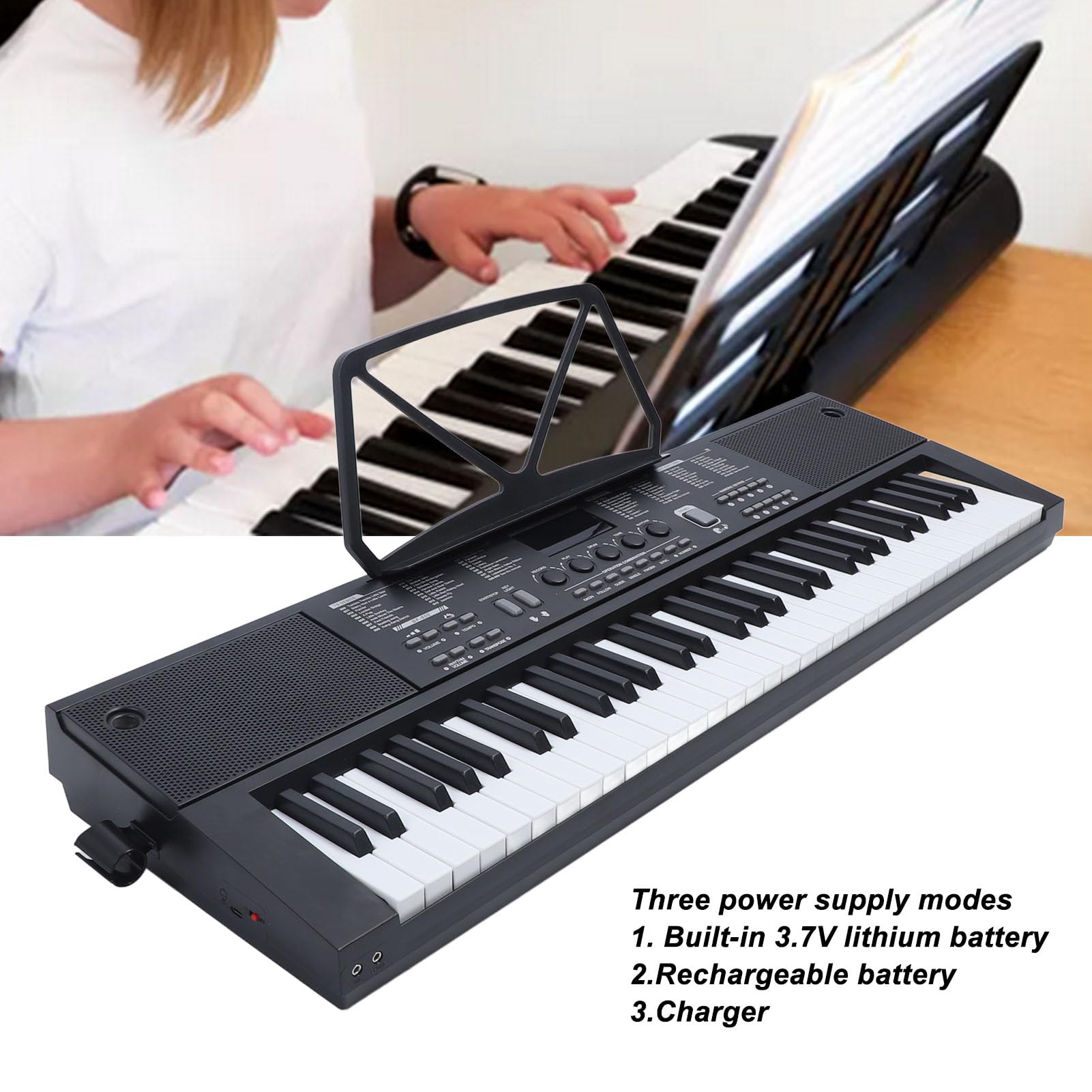 61 Klawiszy Elektroniczne Pianino z klawiaturą i Trybem Nauczania, Przenośne Pianino Cyfrowe dla Początkujących, 200 Tonów, 200 Rytmów, Programowanie 70 Utworów Demonstracyjnych,