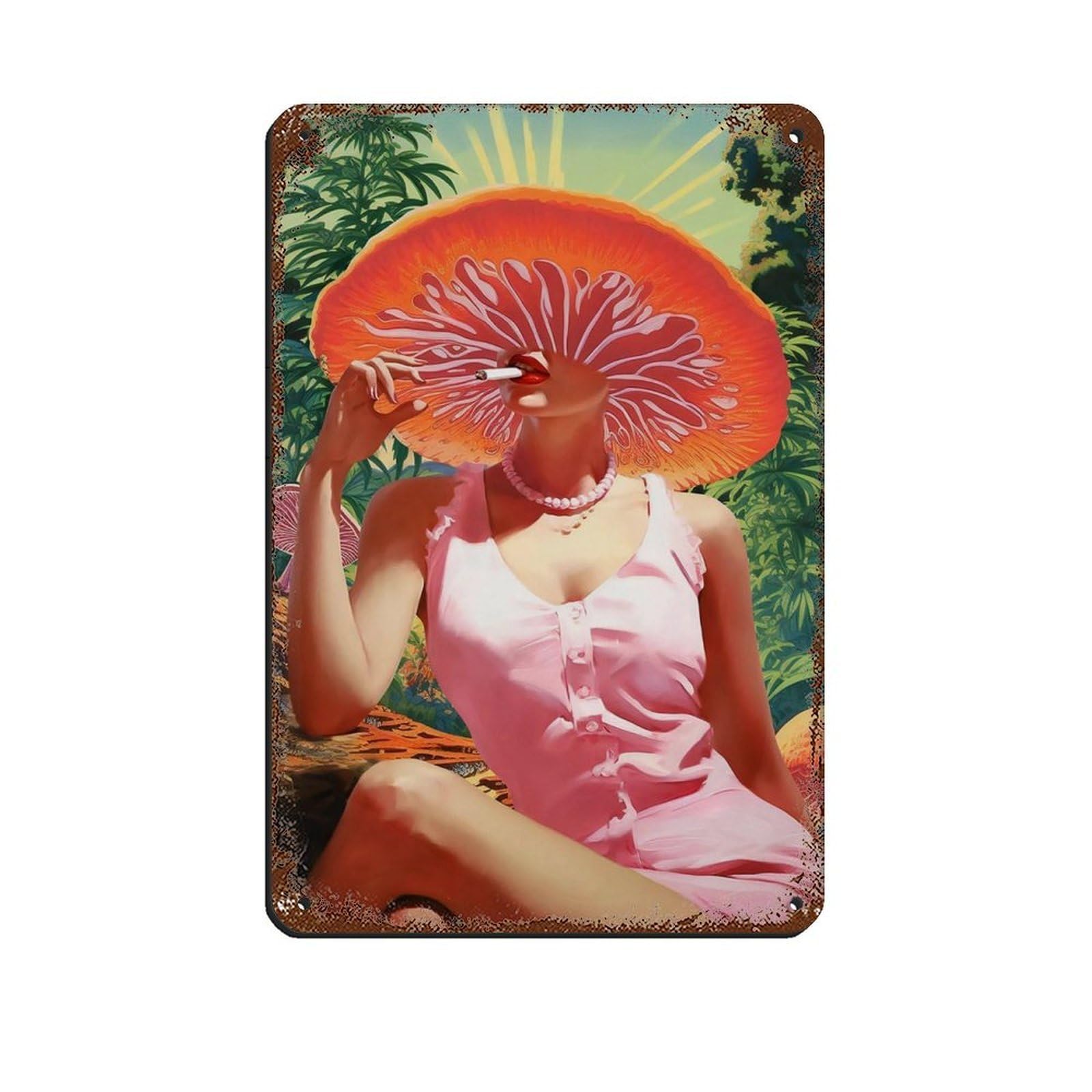 Surreal Smoking Woman Art Retro Poster Metal Tin Sign Chic Art Retro Iron Painting Bar People Cave Cafe Family Garage Poster Wall Decoration 8x12inch(20x30cm)
