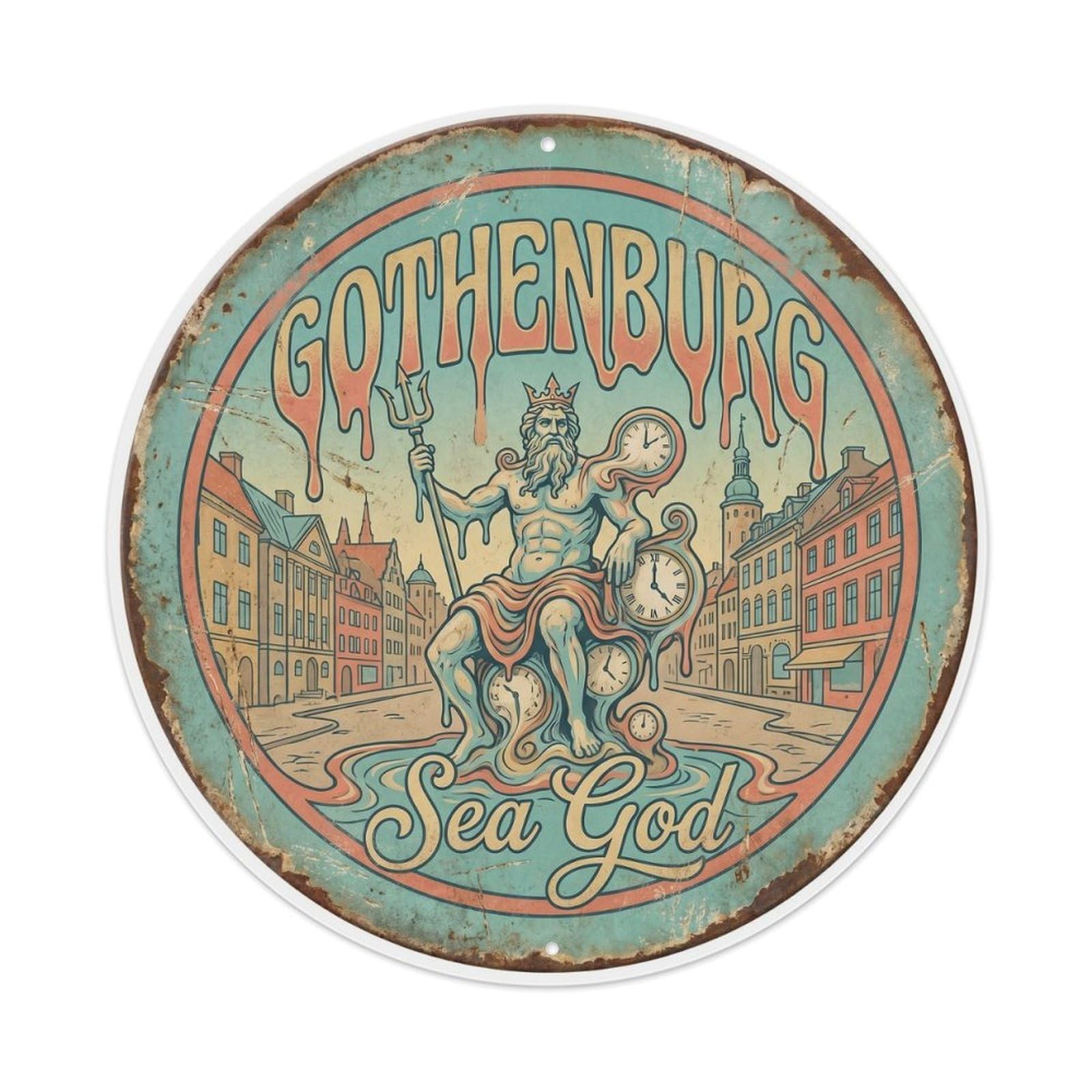 Vintage Travel Poseidon Gothenburg Metal Tin Sign