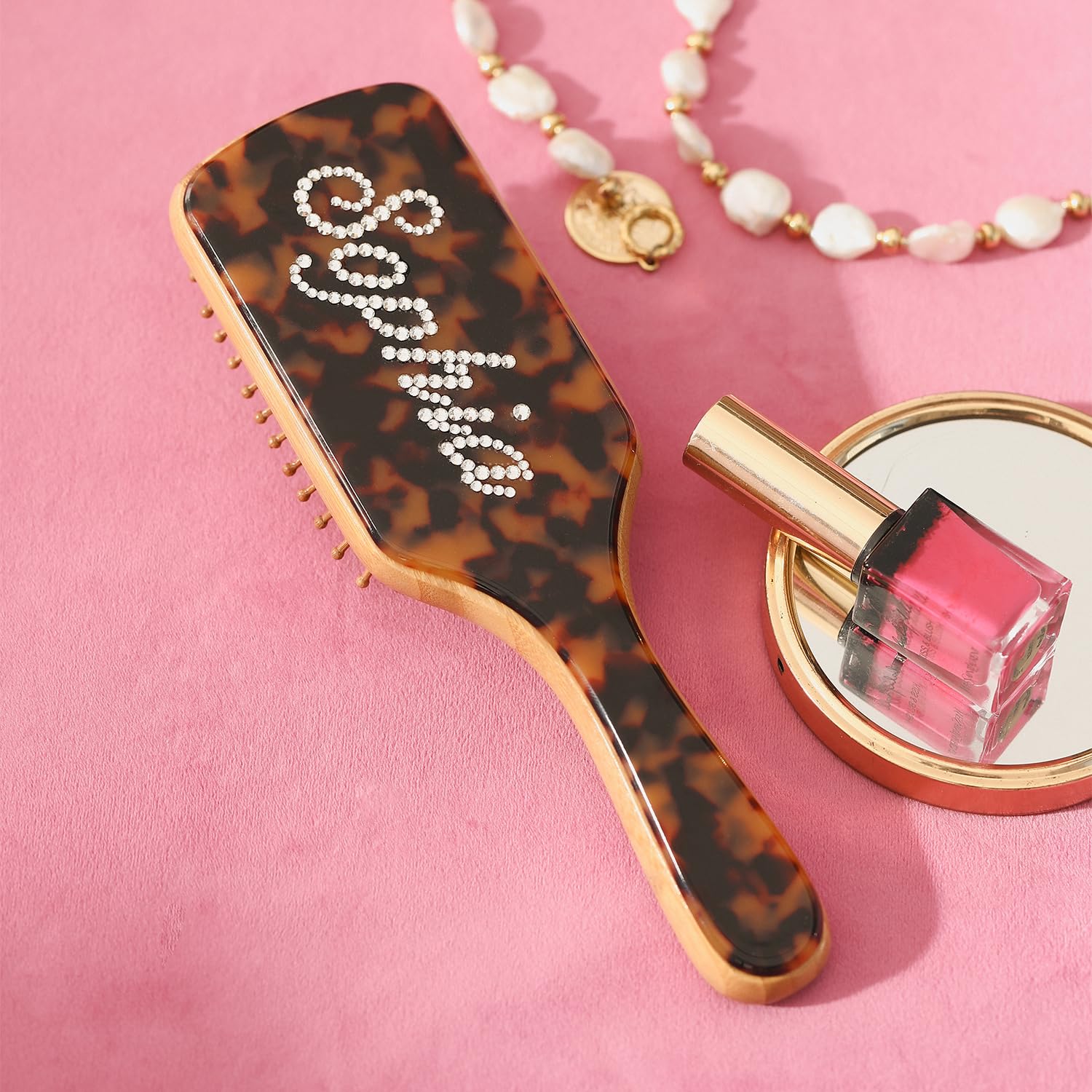 Rhinestone Personalized Brushes Turtle Color Name Hair Brush Handmade Rhinestones Hairbrush | Natural Wooden Bamboo Brush Wide-Tooth, Ultra-Soft,Anti Static,Massage Scalp | Suit For All Hair Types