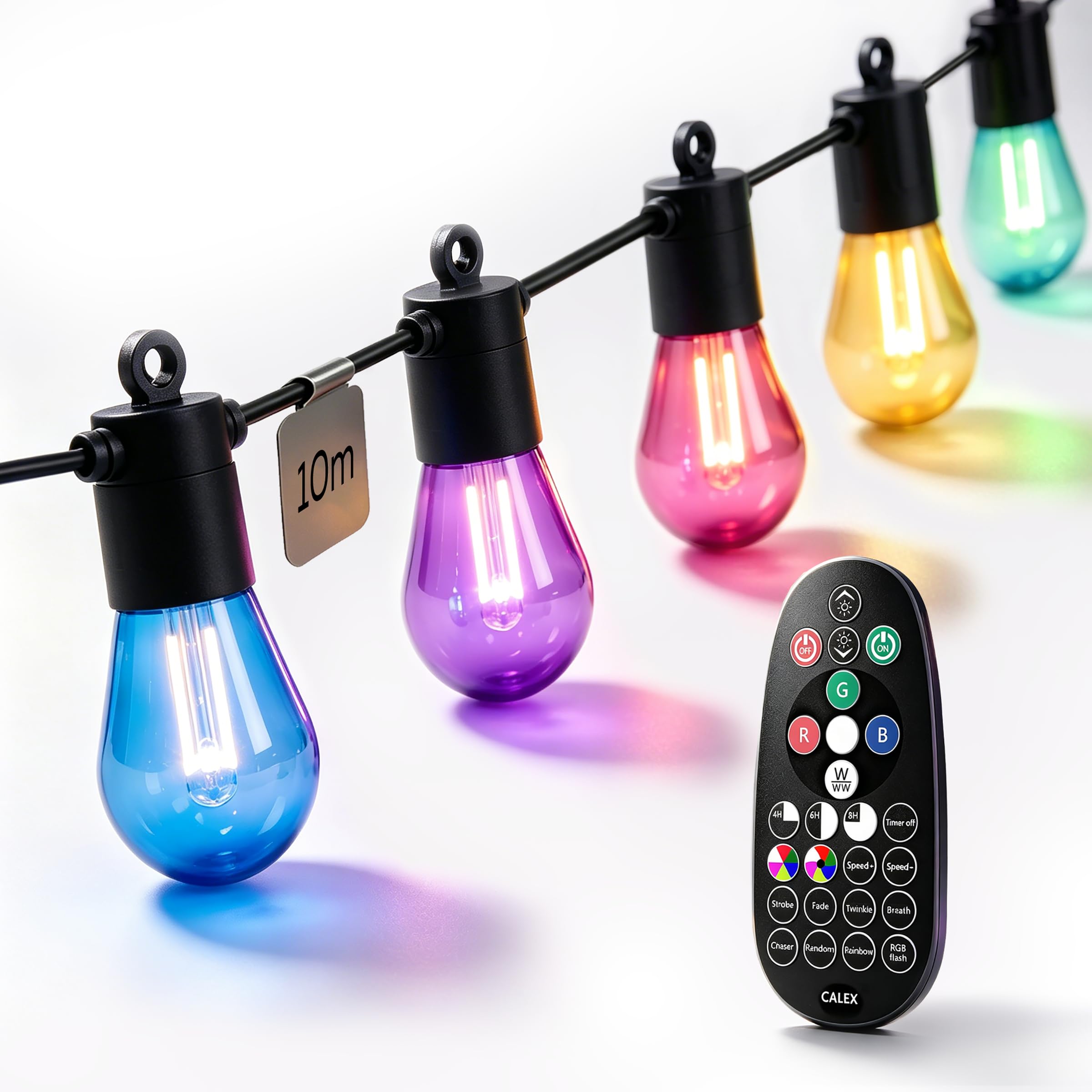 CALEX Guirlande Guinguette, Extensible, 10 Lampes, RGBIC+CCT, Intérieur/Extérieur, IP44, 5M de Câble, Jusqu’à 4 Sets Connectables