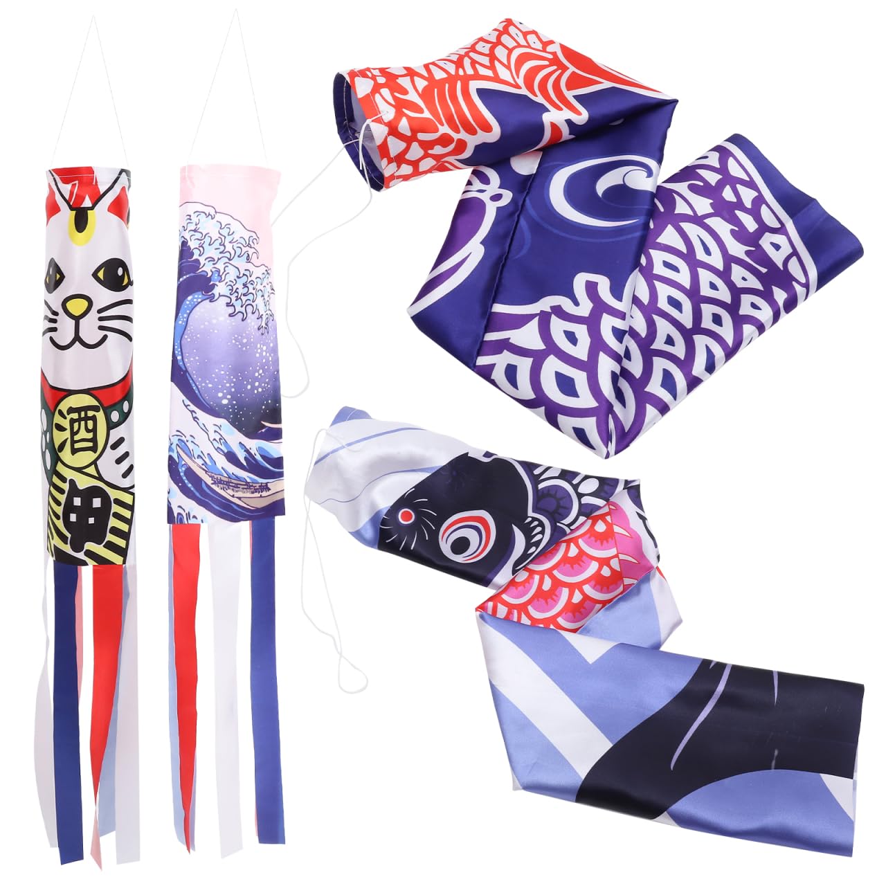 PRETYZOOM Drapeaux Suspendus Japonais Et Coréens 4 Pièces Manche À Air Décoration Extérieure Jardin Restaurant Léger Résistant Aux Intempéries 27.5X3.1 Pouces