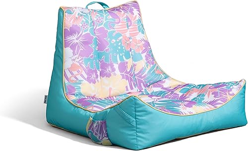 Miniatura 1 de Big Joe Captain's Float - Tumbona de piscina sin necesidad de inflado con soporte para bebidas, malla de doble cara de hibisco tropical, 3 pies