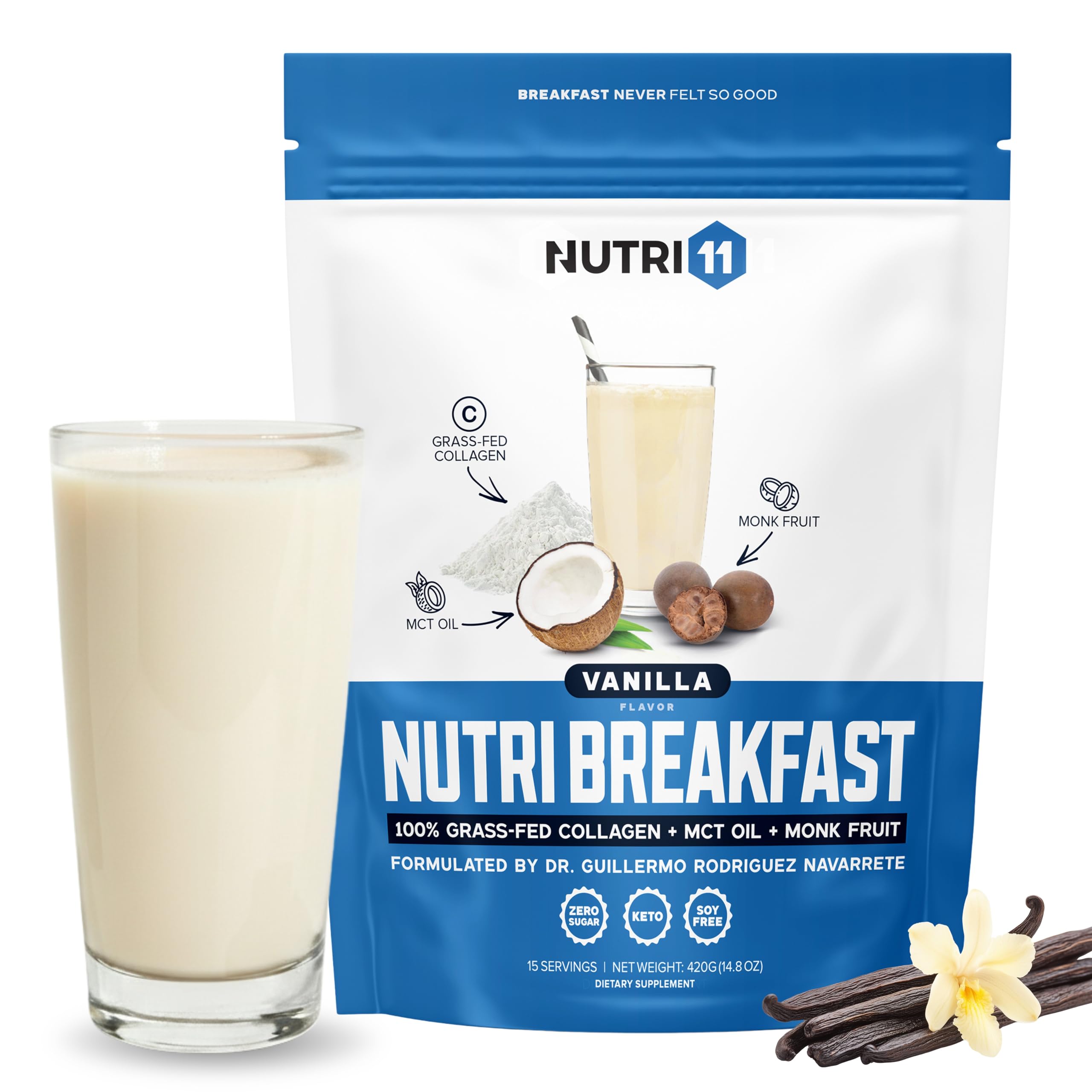 Nutri11 NutriBreakfast by Nutrillermo Keto Protein Collagen Powder with MCT Oil MCT Oil Powder with Collagen Keto Collagen