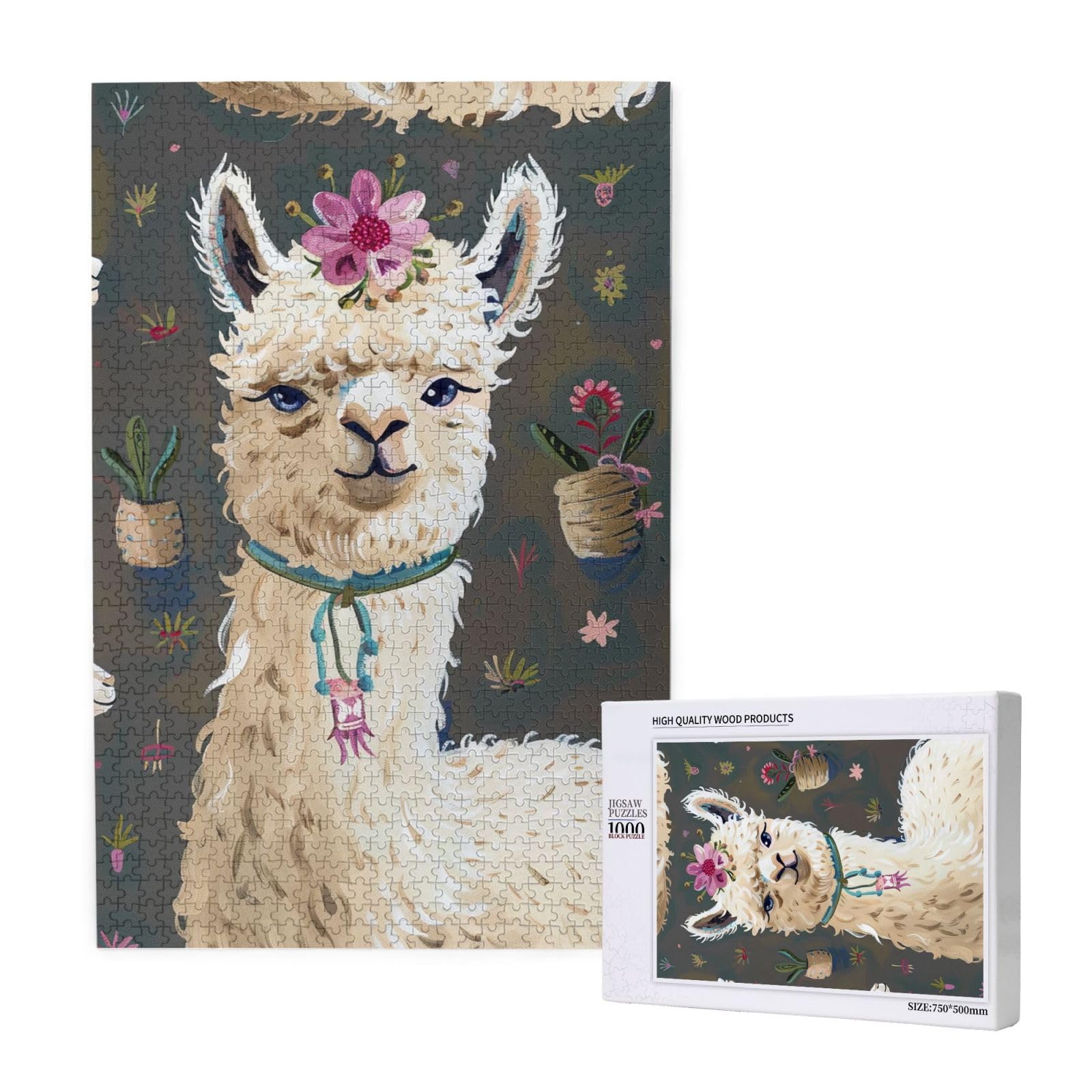 Puzzle da 1000 pezzi con lama di alpaca, per adulti, gioco rompicapo per la casa, regalo decorativo per la casa (75 x 50 cm)