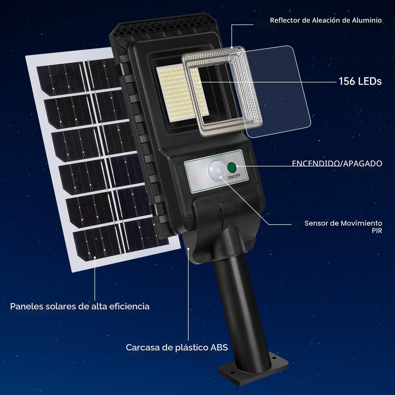 LEKIA Farolas Solar Exterior, Potente 100W Lámpara Solar Exterior con Detector de Movimiento, 156 LED 2000 Lúmenes Impermeable Foco Solares Exteriors Pared para Patio, Valla, Jardín - 2 Paquetes