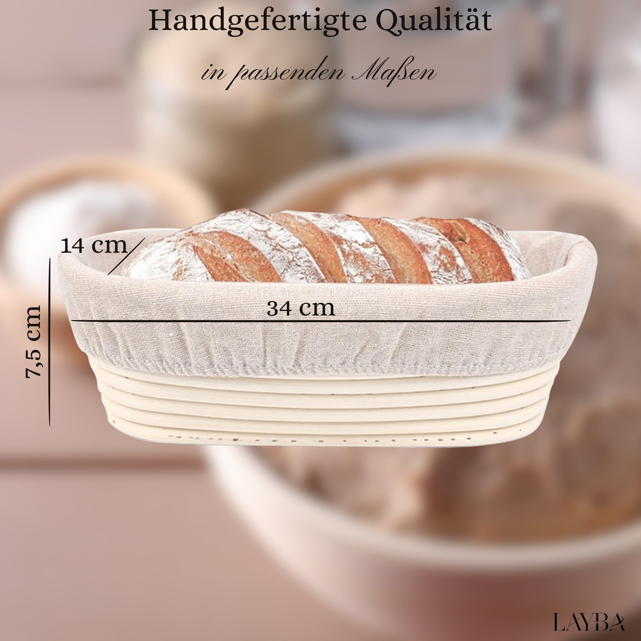 Cesta de fermentación ovalada (mediano, grande, juego) – Banneton de ratán de alta calidad para pan aireado, ideal para masa madre y masa de levadura, incluye inserto de lino, promueve la fermentación