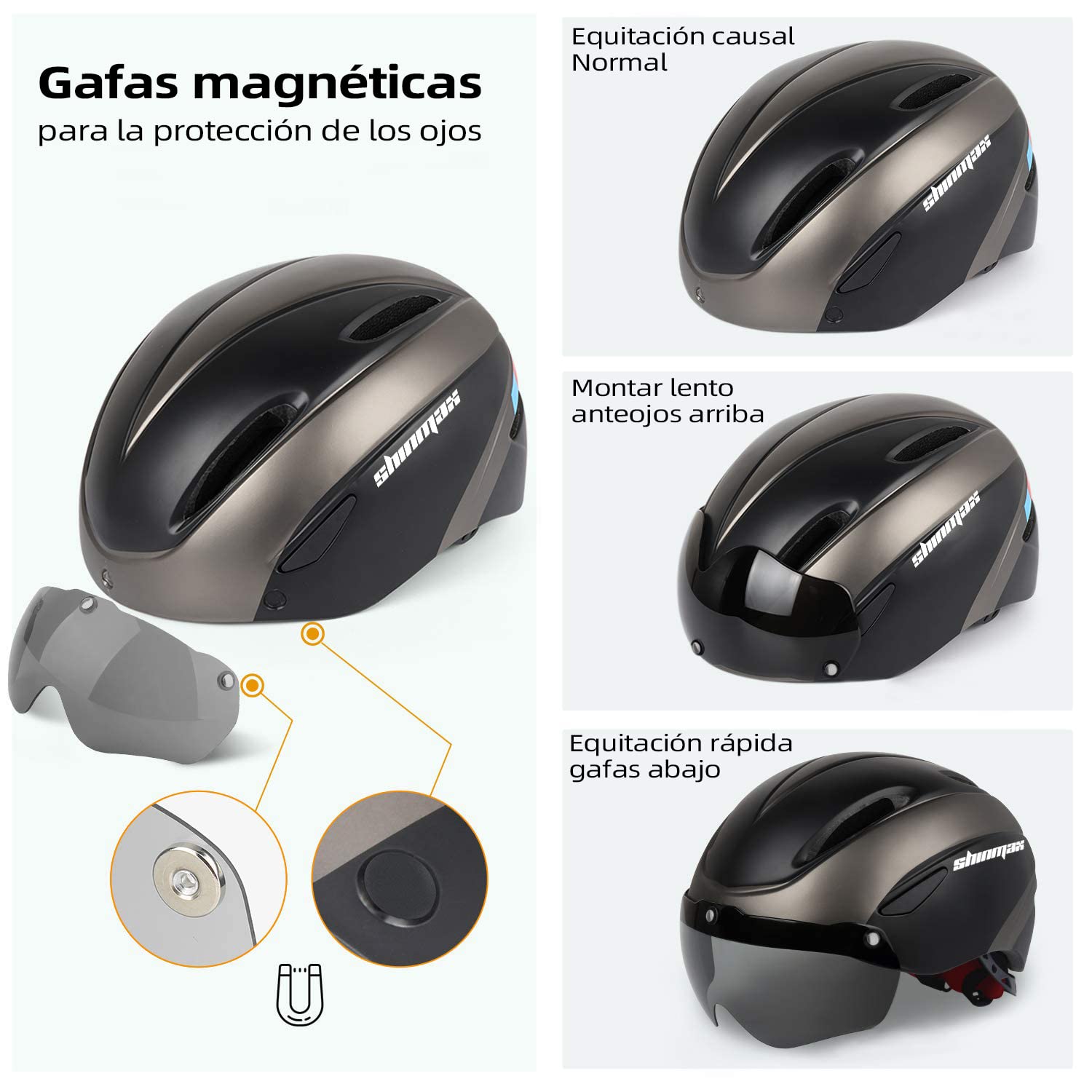 KINGLEAD Casco Bici Hombre Mujer, Casco MTB con Visera Magnética Extraíble, Bicicleta Ultraligero Transpirable Ajustable para Adultos