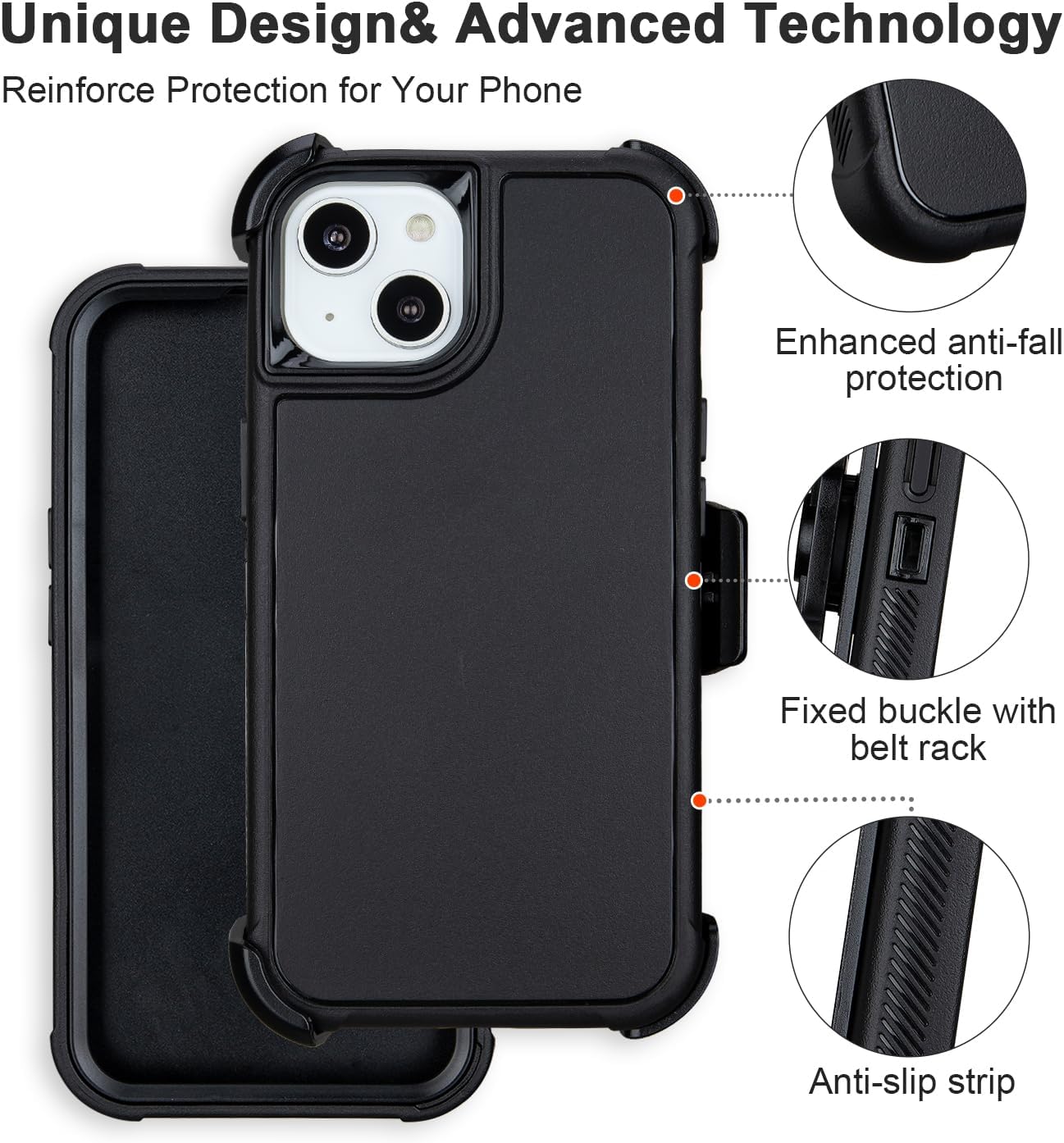 for Defender iPhone 15 Case with Clip,for Holster iPhone 15 Case with Kickstand,for Heavy Duty iPhone15 Phone Cases Rugged 2 Layers of Sturdy,Anti-Drop for iPhone15Case Protective(Black) - Image 5