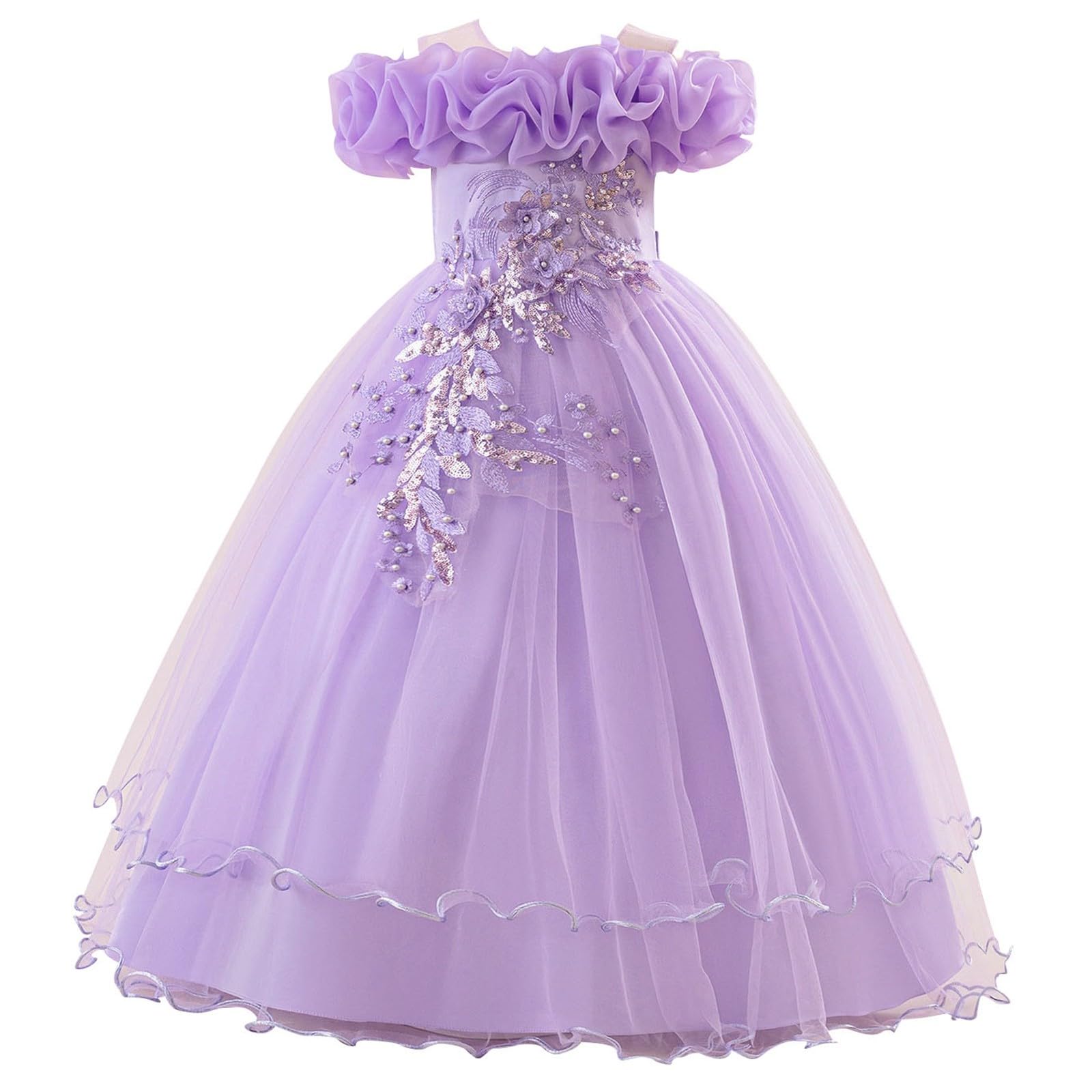 Generico Eleganti Abiti da Bambina per Matrimoni e Feste con Design Spalle Scoperte Gonna Tutu Ampia e Linea Confortevole per età 7 e 12 Anni Adatto a Occasioni Casual e Speciali