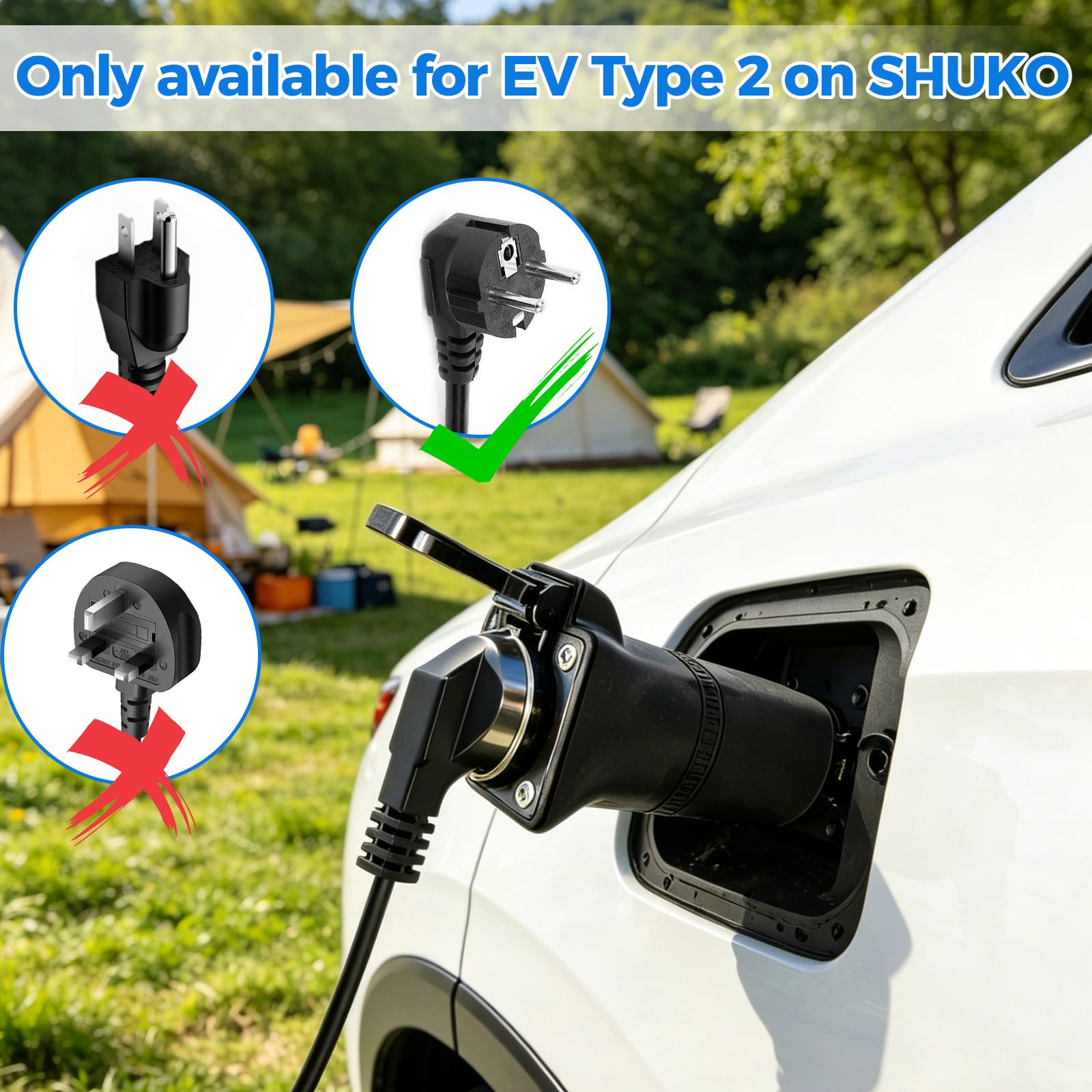 Adaptateur Type 2 vers Schuko LED Station Recharge, 16A 3,5kW | Matériau ABS Résistant Voyant LED, 220V, Déchargeur Typ2 VAE Trottinette, Micro-VE Moto Électrique