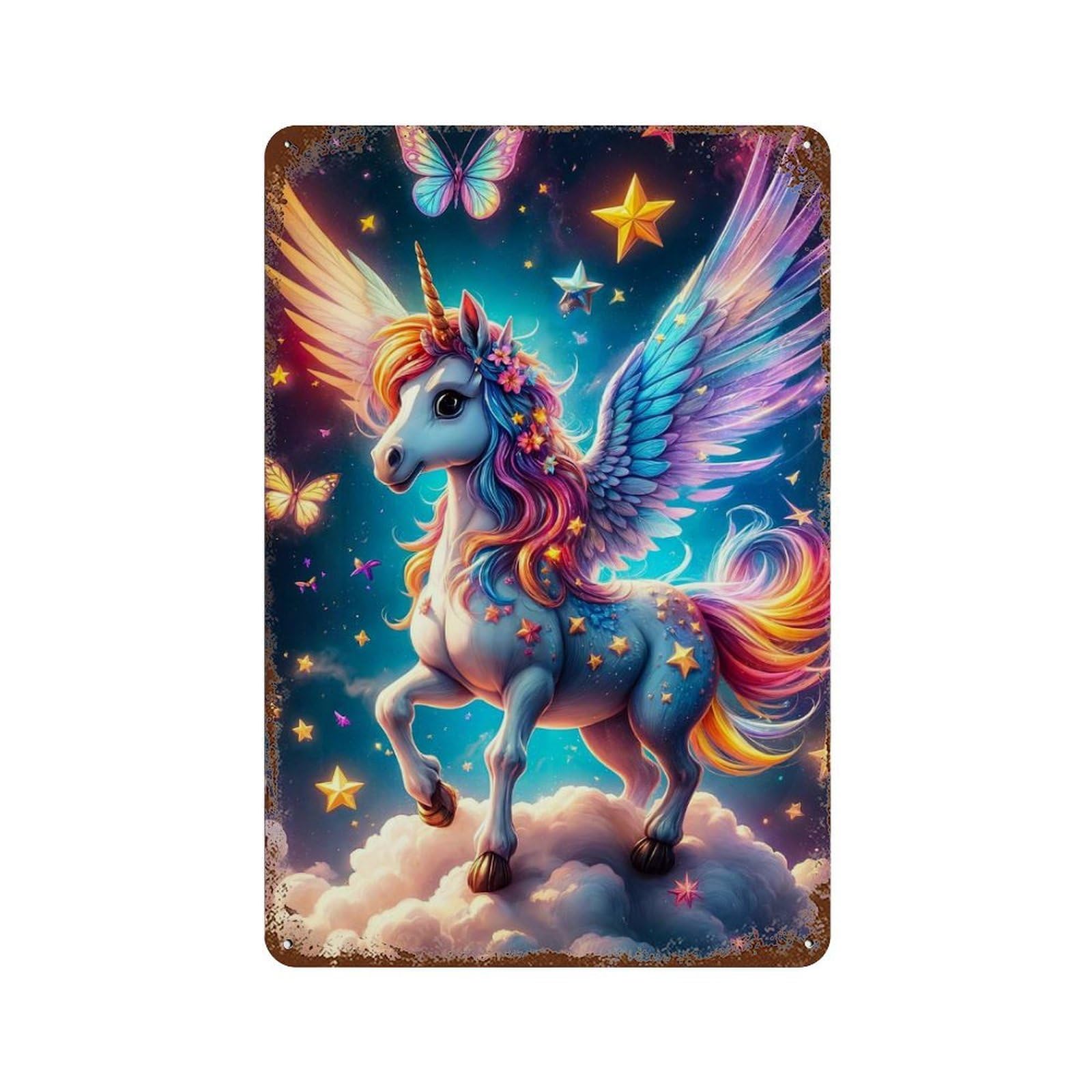 Colorful Unicorn Vintage Rust Metal Sign 11.8"x7.9", Shabby Chic Decor for Garage, Pub Or Kitchen