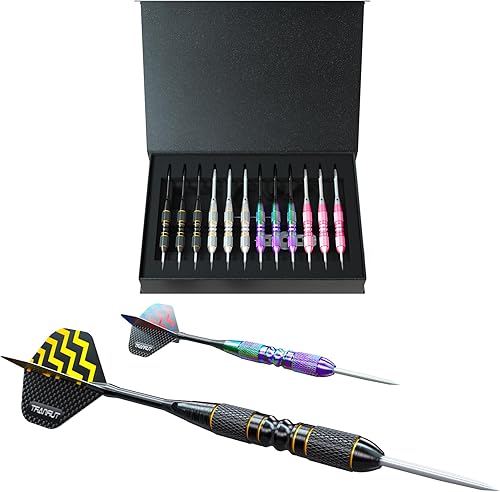 Vista 33 de Turnart Juego de dardos de punta de metal – Juego de dardos de punta de acero, dardos de metal profesionales, 12 piezas de 22/0.85 oz Pro Dardos
