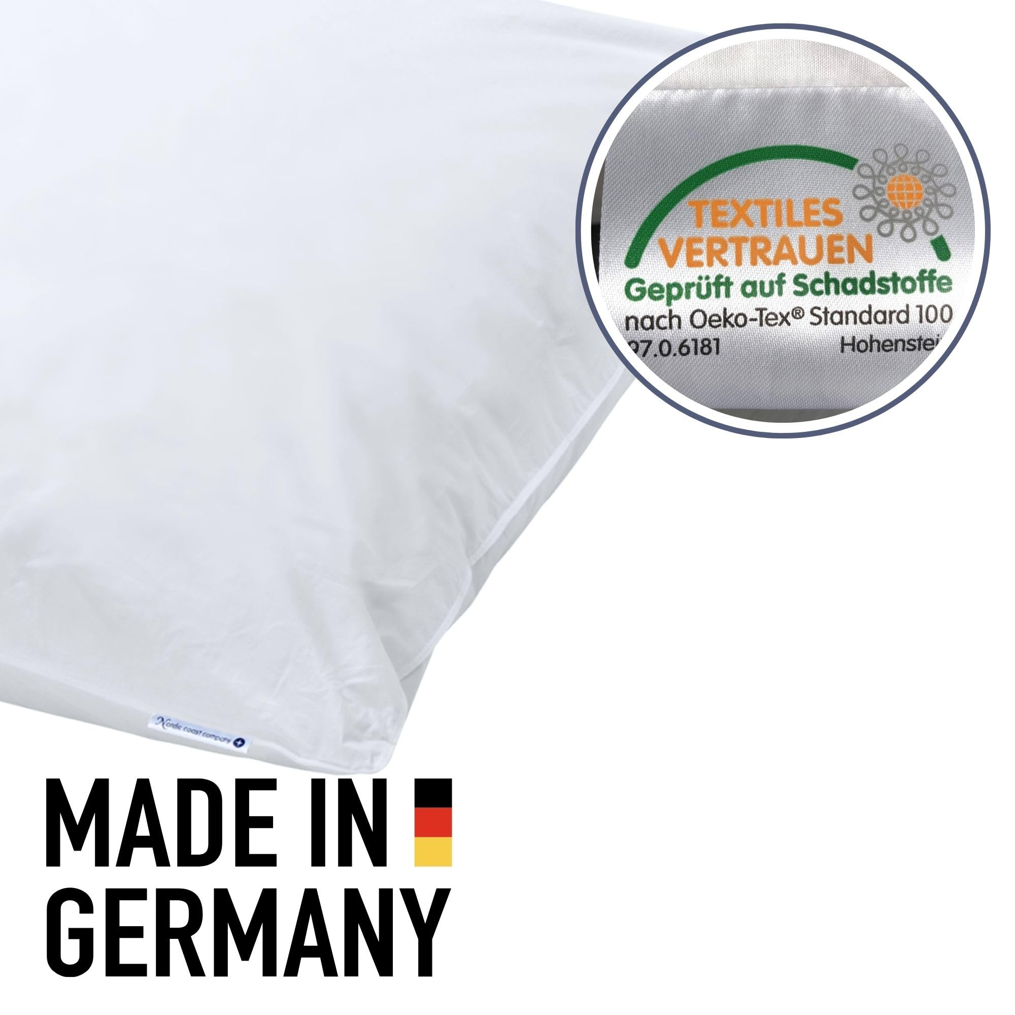 Nordic Coast® Daunenkissen 40x40 cm 250g – Kissen 40x40 Füllung Sofakissen – Kissenfüllung | Innenkissen | Füllkissen – 85% Federn & 15% Münsterländer Landdaunen – Made in Germany – Oeko-TEX