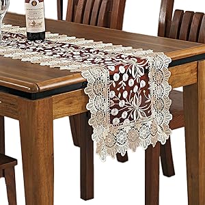 Lace Floral Embroidery Table Runner, Polyester Rectangle Transparent Dresser Scarf for Home Dining Room Tabletop Decoration, 16 x 35 Inches, Red
