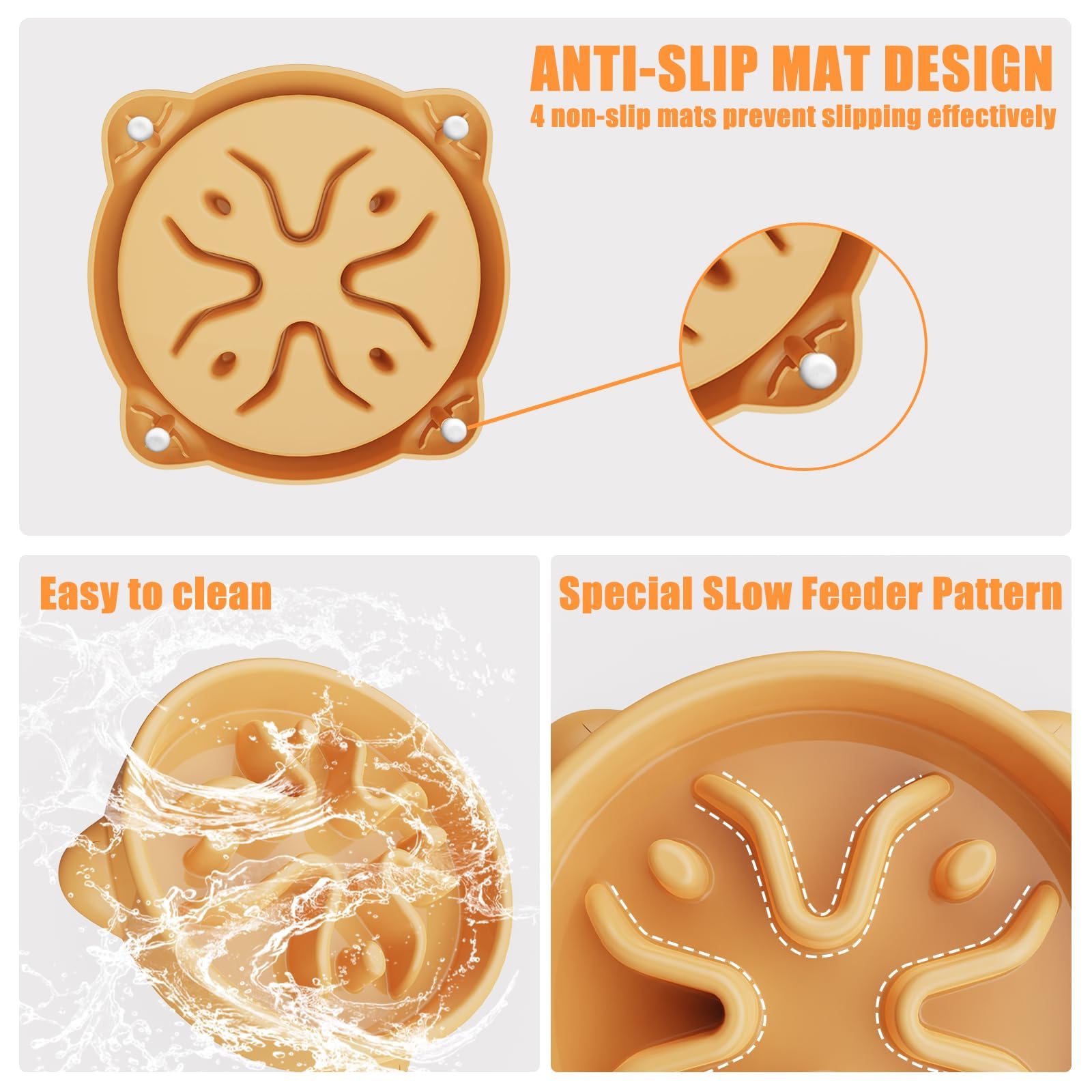 TOKAYIFE Ciotola Anti Ingozzamento, 16.3cm Ciotole per Cani Antiscivolo Durevole ad Alimentazione lenta (S, Arancione)
