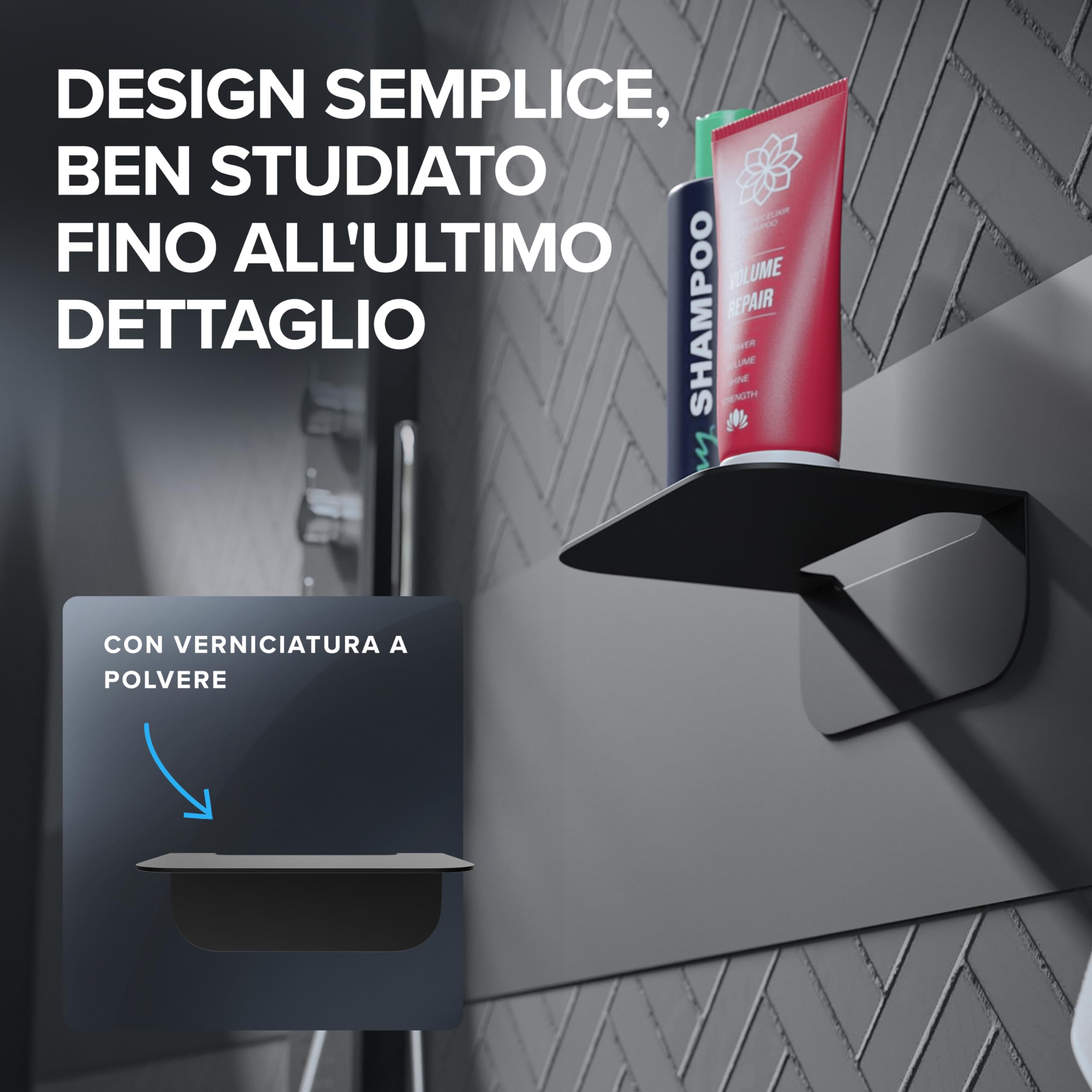 Mensola da bagno in acciaio inox nero opaco senza foratura Ovimar Gimsoya