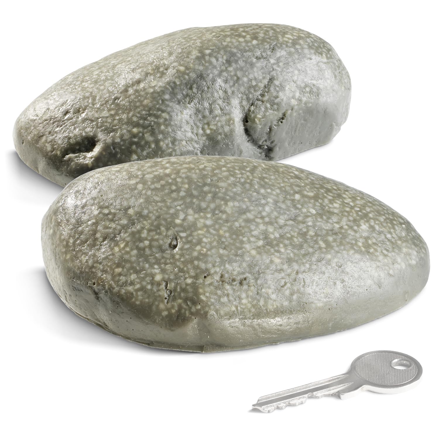 com-four® 2x Schlüsselstein "Pebblestone" - Steinimitat mit Geheimfach - Kunstgestein für Geocaching - Schlüsselversteck in Stein-Optik - Steinattrappe - künstlicher Findling (2 Stück - flach)