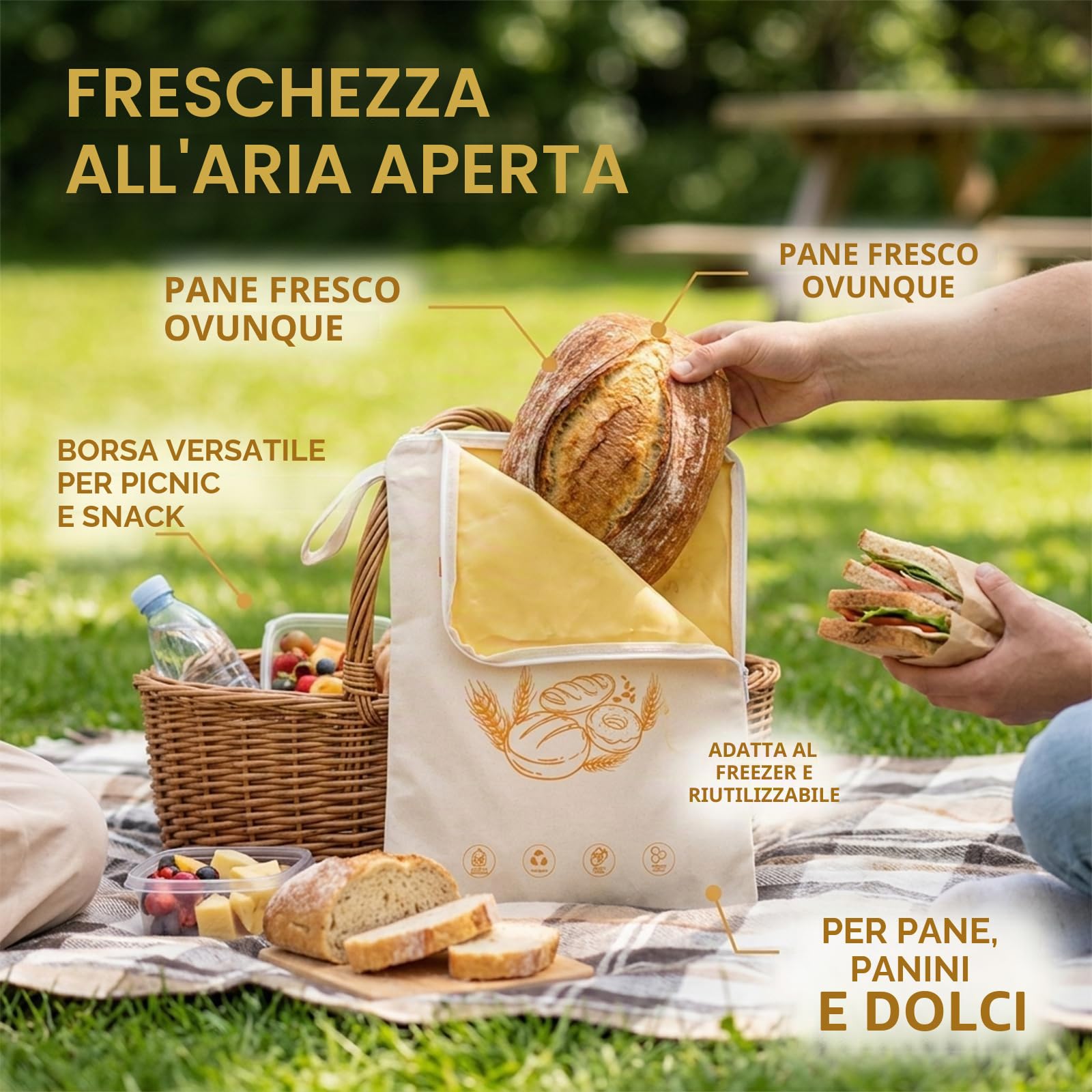 Sacchetto per Pane in Cera d‘Api, Sacchetti Riutilizzabili per Conservazione con Cerniera e Manico, Cotone Naturale per Pane Fatto in Casa e Lievito Madre (2 Pezzi, 33x43cm)