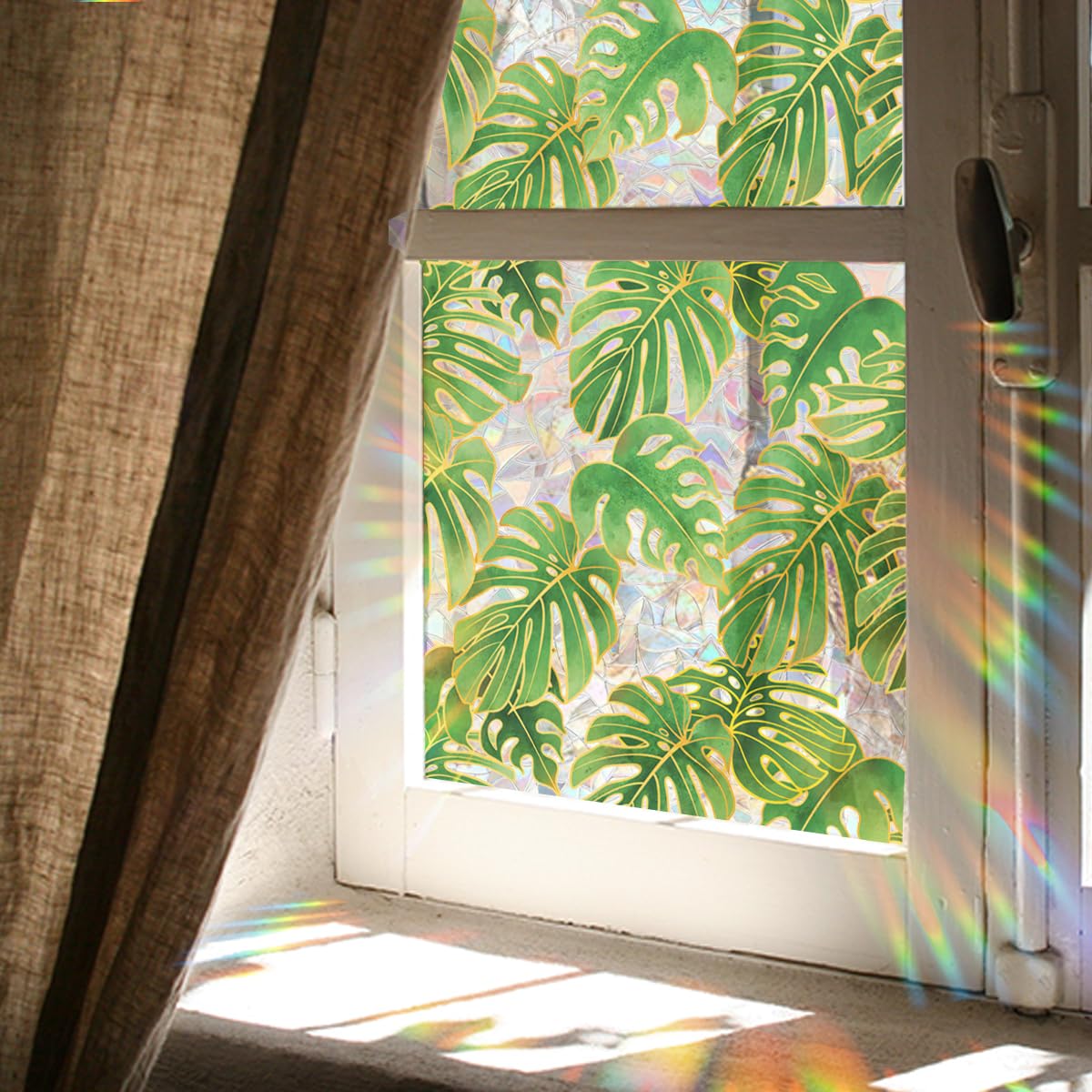 Pellicola Decorativa 3D Per Finestre – Motivo Floreale Arcobaleno – 40x101 Cm – Static Cling, Non Adesiva