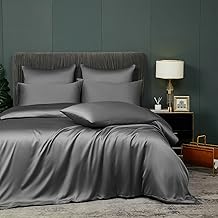 Luofanfei Bamboo Bed Linen 135 x 200 cm Grey Anthracite Summer Cooling Plain Bamboo Fibres Lyocell Shiny Bed Linen Set Breathable Bamboo Two Piece Duvet Cover Single Bed with Zip Non-Iron
