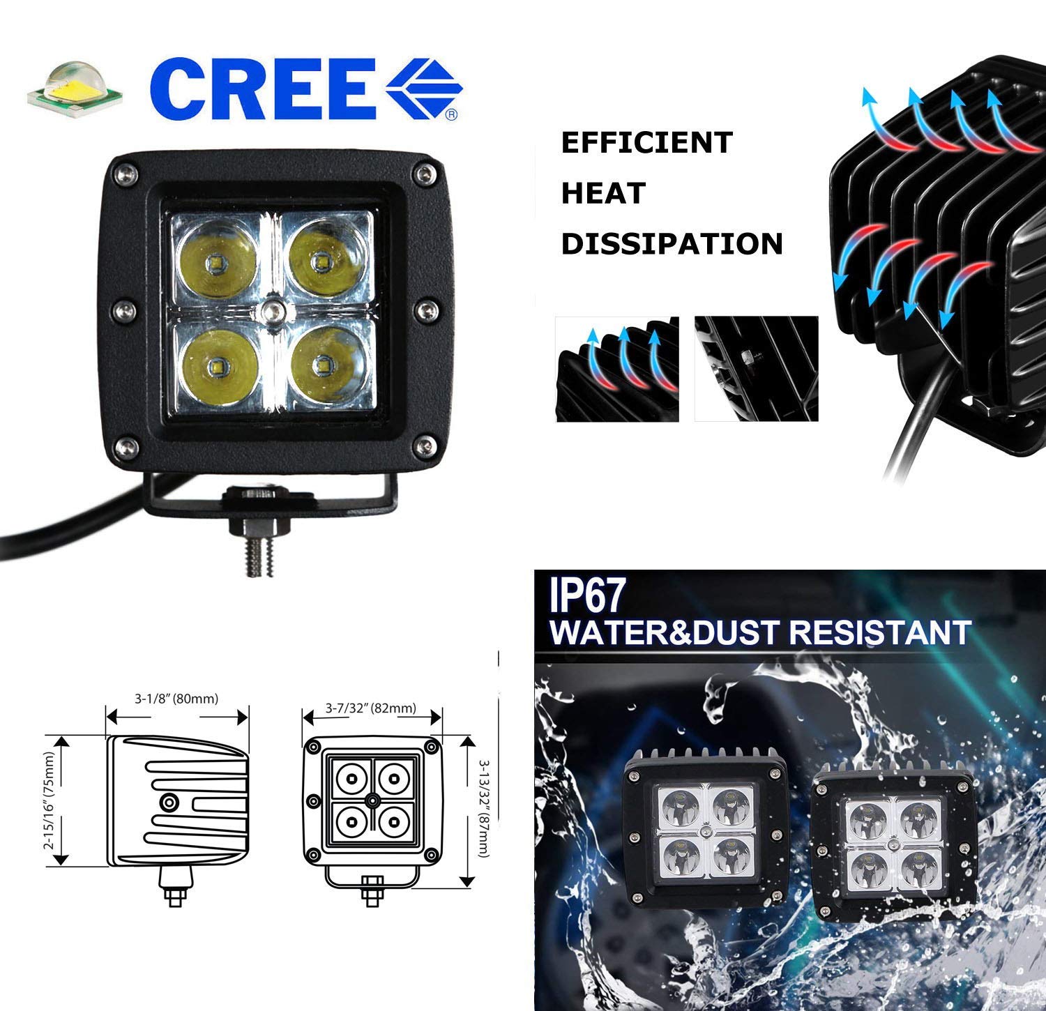 iJDMTOY LED Rear Backup/Reverse/Search Light Compatible with 2014-up Polaris RZR XP 1000, 15-up RZR 900, Include 20W High Power LED Cubes, Rear C-Pillar Mount Brackets & On/Off Switch Wiring Kit