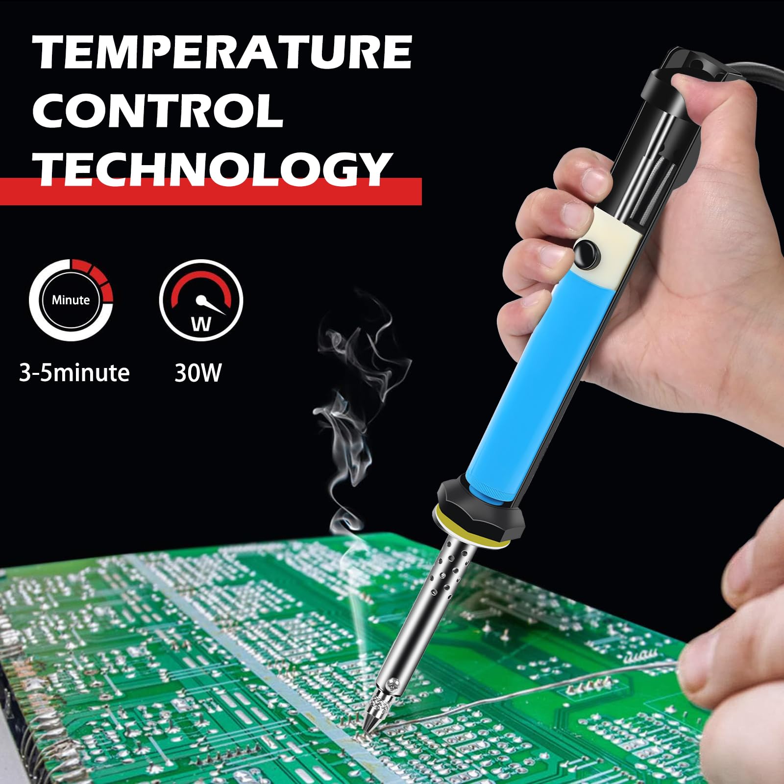 Bomba desoldadora eléctrica al vacío, 30 W, 220 V, con boquillas de desoldadura de 1,0 mm y 1,2 mm, para soldadura a través
