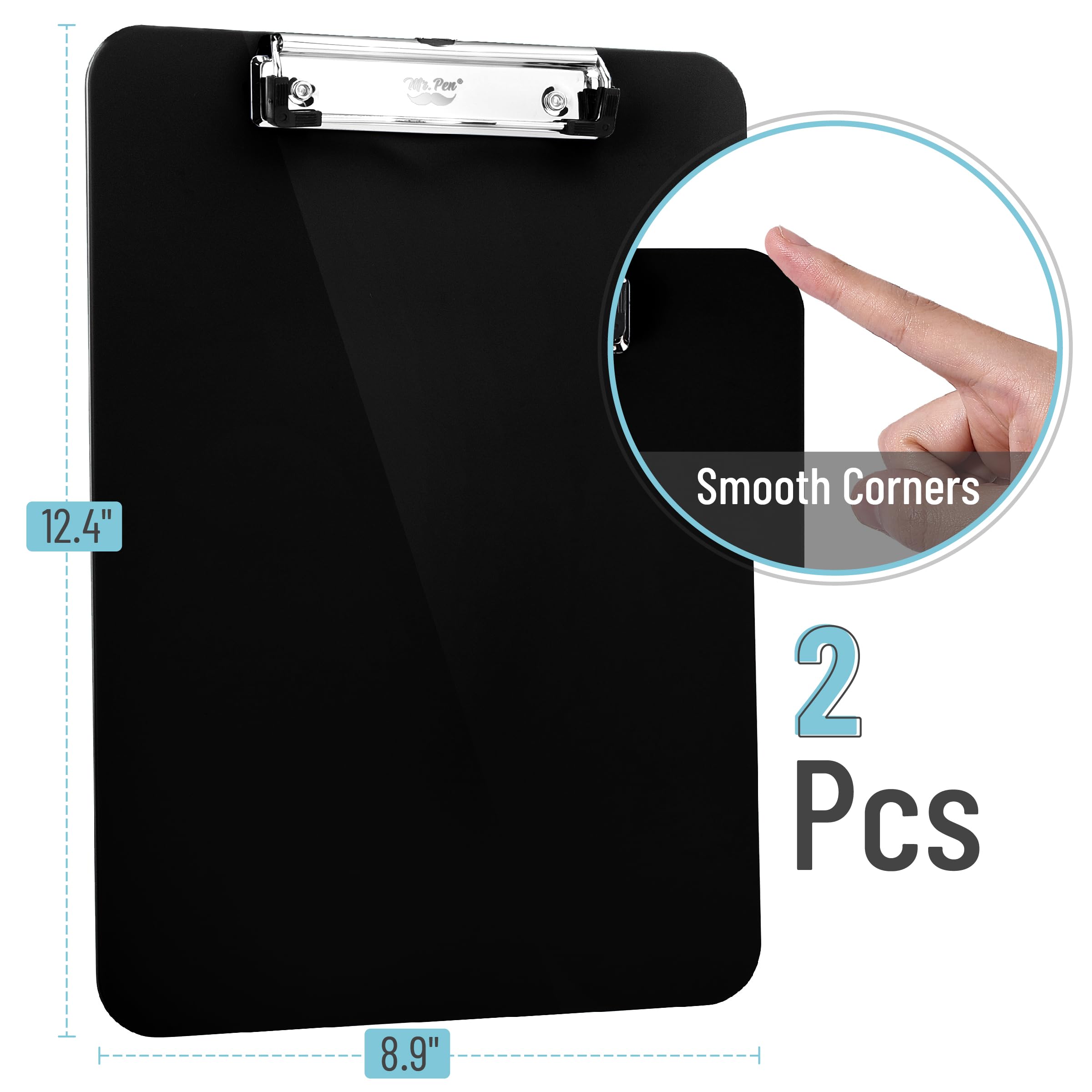 Mr. Pen- Plastic Clipboard, 12.5” x 9”, 2 Pack, Black, Teacher Clipboard - Image 2