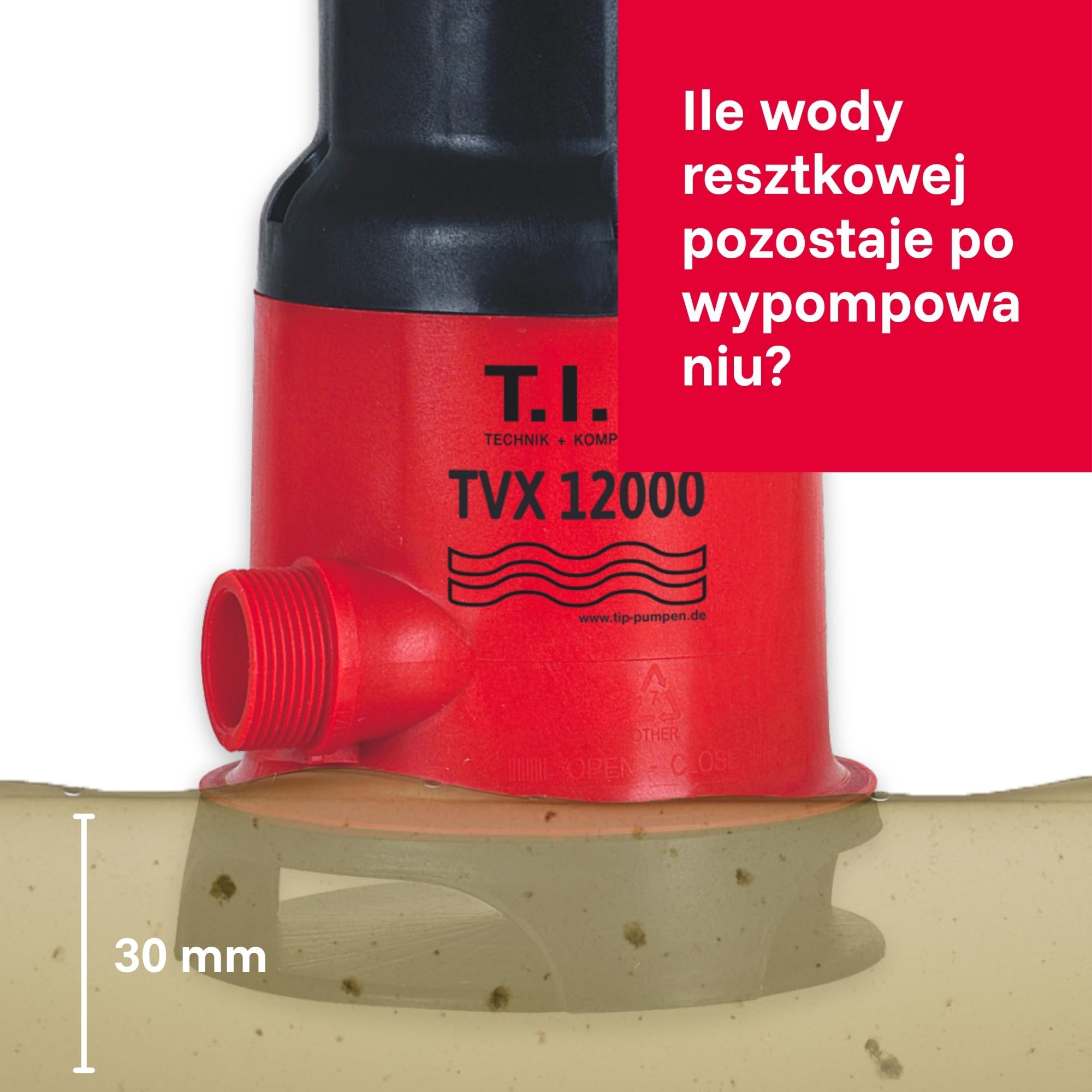 T.I.P. Pompa Zanurzeniowa do Brudnej Wody TVX 12000 – Silnik 480W, Wirnik VORTEX, 10 800 l/h, maks. 6m, Automatyczny Pływakowy Wyłącznik