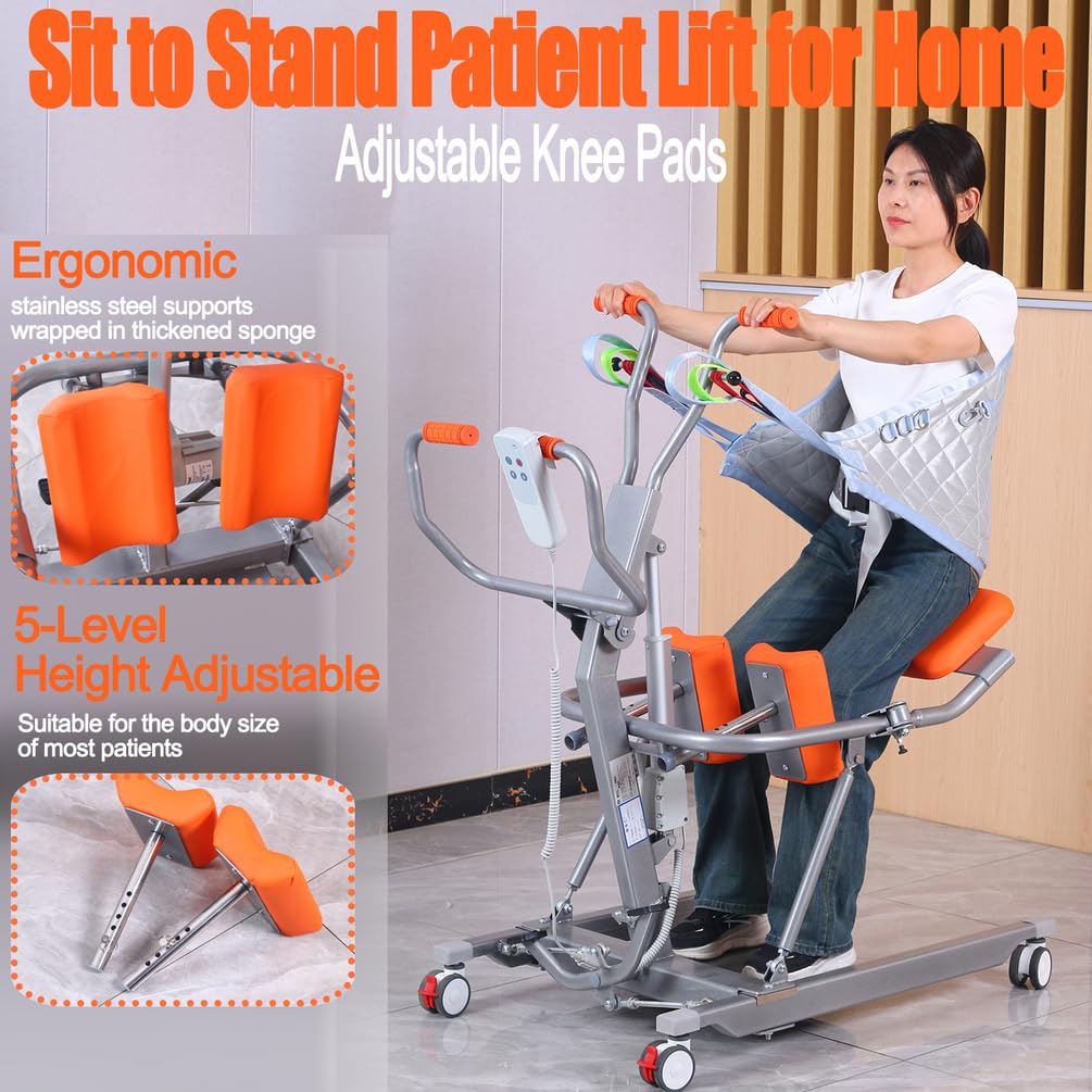 Sollevapazienti Elettrico Sit-Stand Per Disabili, 150 Kg | Poggiapiedi Con Cuscinetti Ergonomici Per Le Ginocchia E Sedile Sdoppiabile A 180°