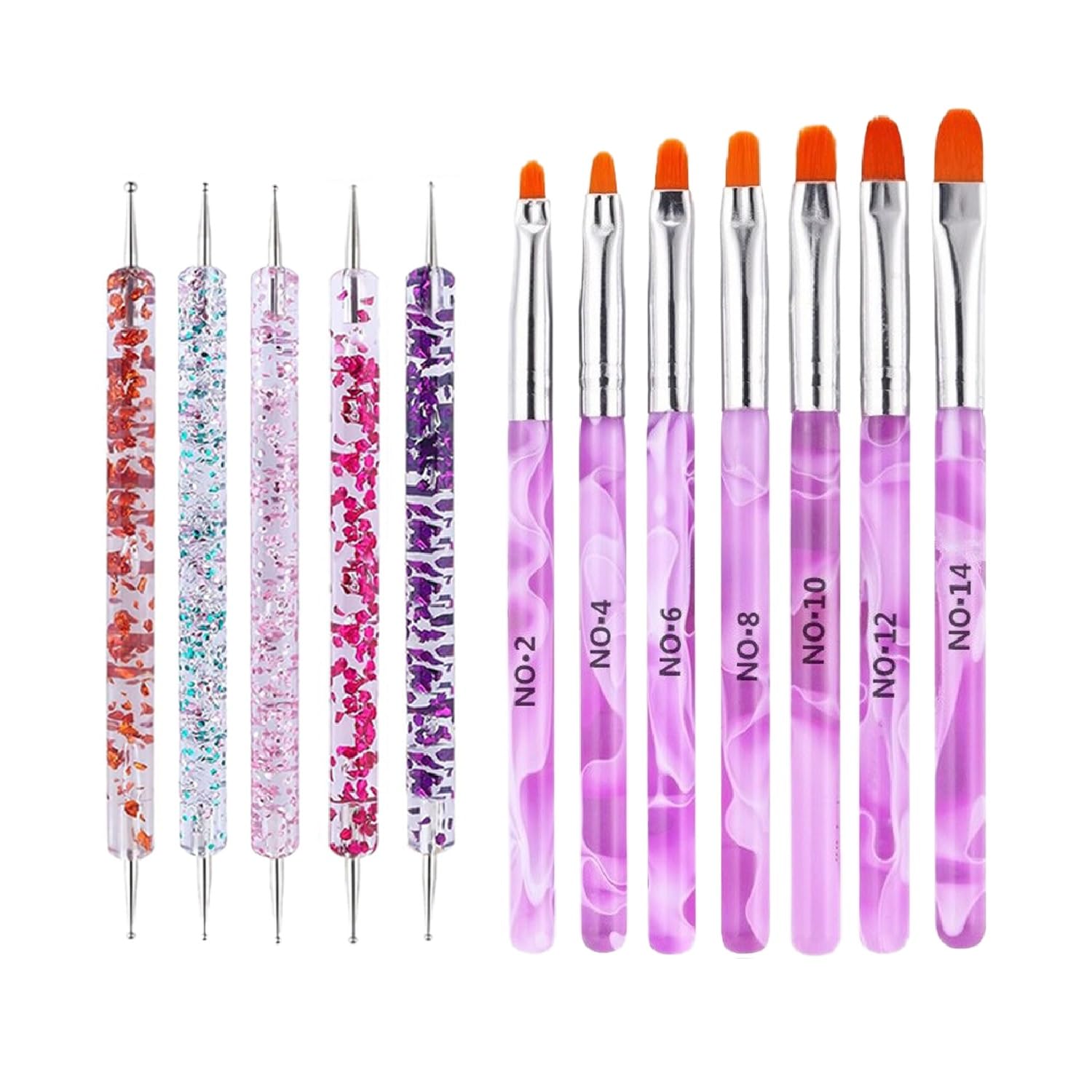 12Pcs Nail Dotting Tools Set 5 Pcs Double-end Nail Dotting Pen and 7 Pcs Nail Art Painting Brushes