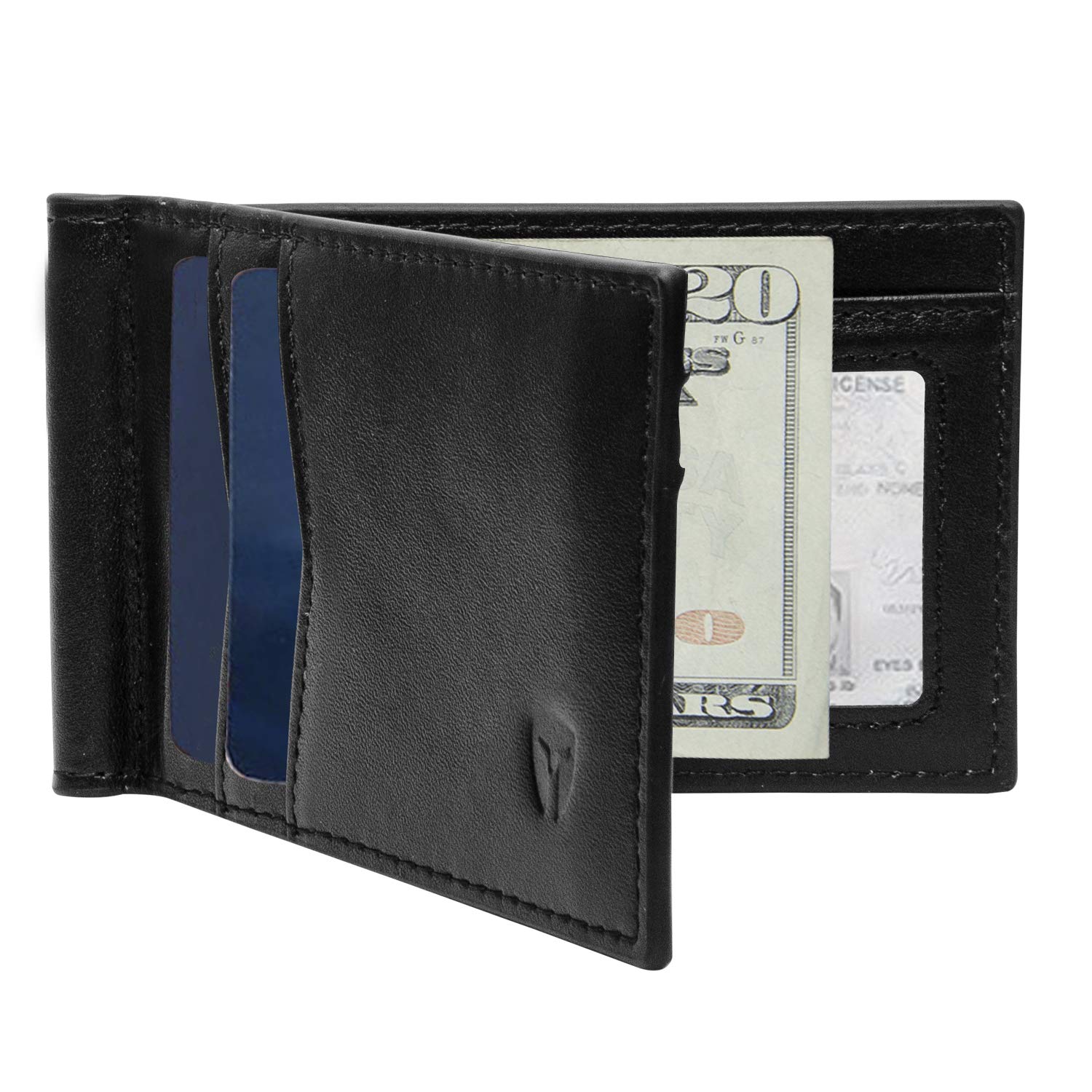 RFID Blocking Slim Minimalist ID Inside Front Pocket Wallet, Money Clip, 9 Slots, Leather (Smooth Black)