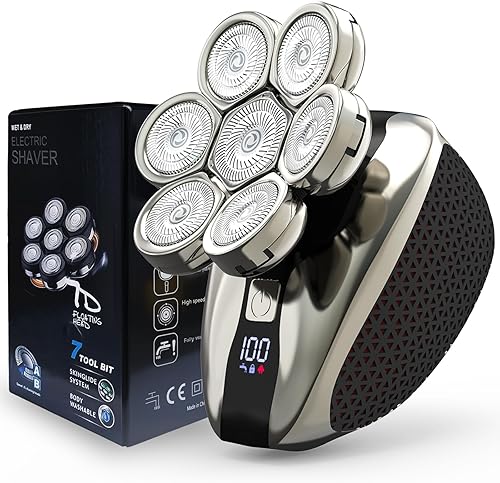 Afeitadoras de cabeza 7D para hombres calvos, maquinilla de afeitar eléctrica a prueba de agua para hombres con pantalla LED, afeitadoras de cabeza
