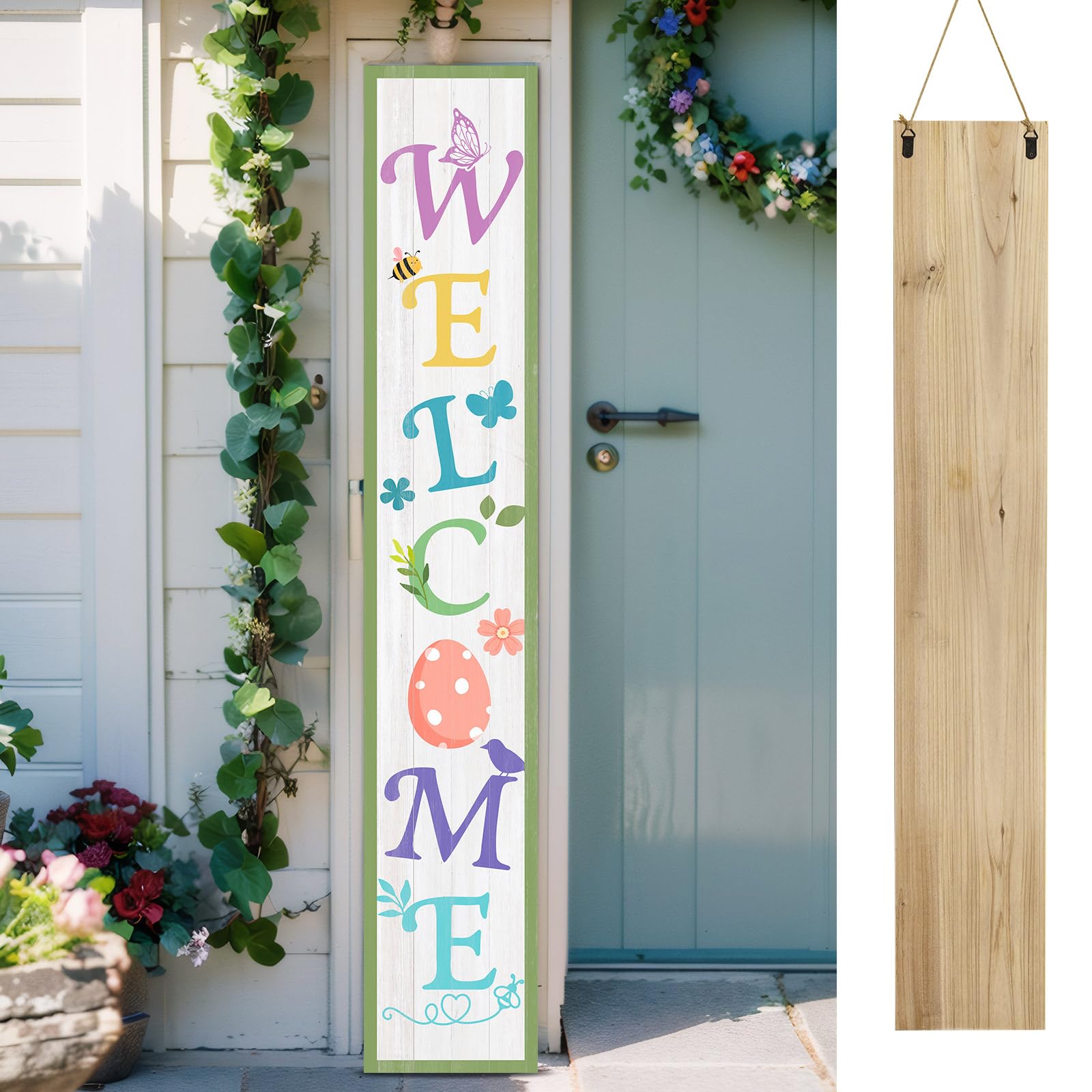 Spring Porch Sign Easter Welcome Sign For Front Porch Standing Front Door Outdoors Decor Wooden Tall Large Vertical Board Home Yard Decorations