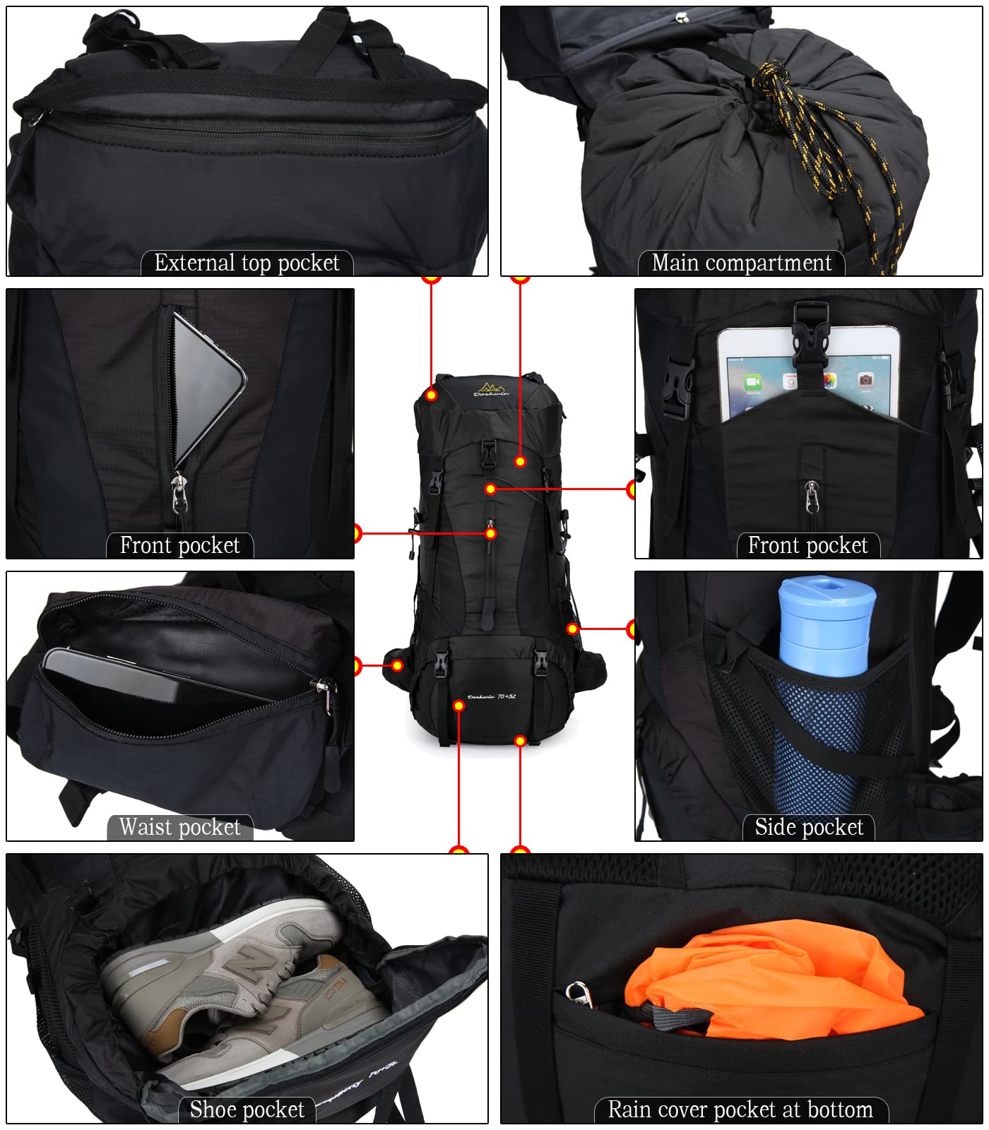 70L Rucksack Campingrucksack Trekkingrucksack Wanderrucksack Reiserucksack (mit Regenschutz)