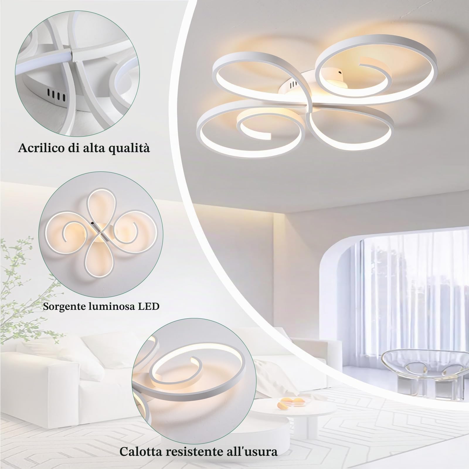 Lampadario Salotto Moderna Telecomando e App,Plafoniera Led Creativa da 58w a Forma di Fiore, Plafoniera Intelligente con Dimmerabile E Timer,Per Soggiorno,Camera Da Letto,Cucina