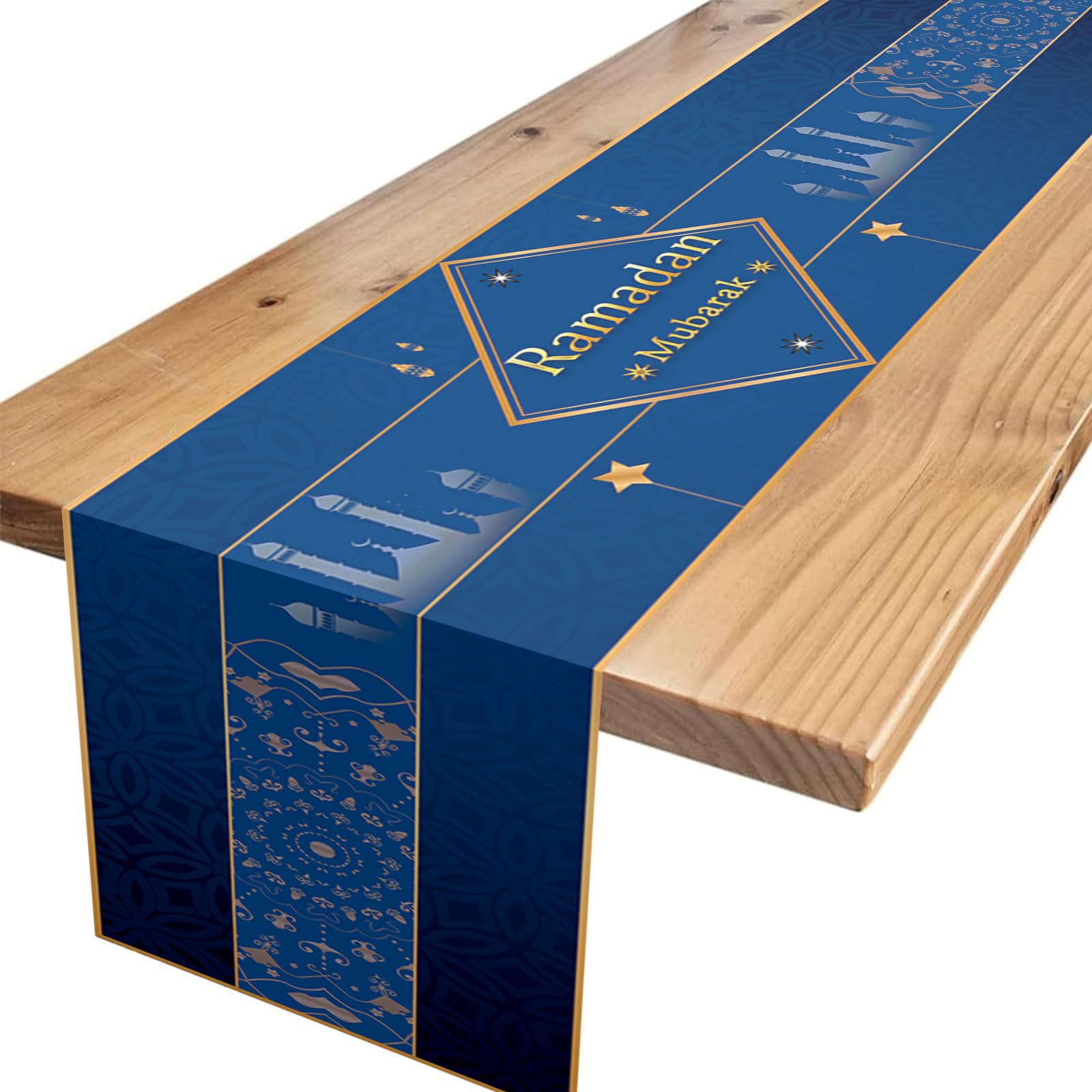 Ramadan Mubarak Table Runner,Blue Mubarak Table Runner Table Linens Ramadan Mubarak Decoration Muslim Home Kitchen Islamic Holiday Party Decor 13x72 Inch