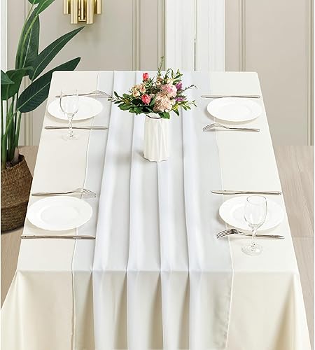 Miniatura 4 de Paquete de 2 caminos de mesa de gasa blanca de 10 pies, 27.5 x 118 pulgadas, camino de mesa de gasa transparente, romántico, bohemio, rústico,