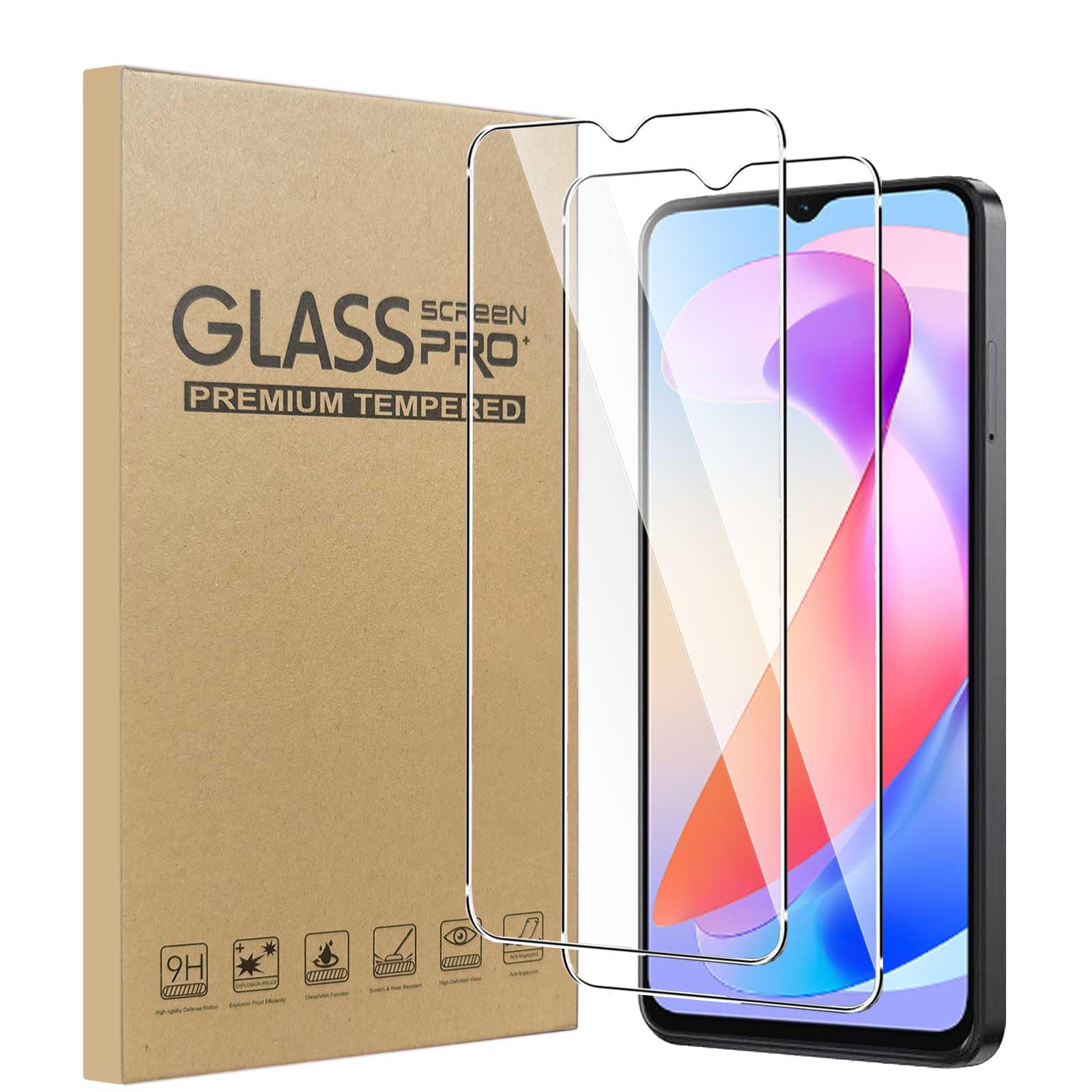 2 Pack Screen Protector Compatible with Blackview Shark 6 / Oscal Tiger 8 / Blackview Wave 10 Tempered Glass Film, Protective Film 9H Hardness, Anti-Scratch, HD Clear