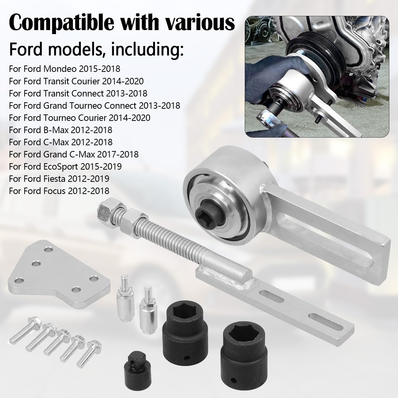 Multiplicateur De Couple Ensemble, Poulie Vilebrequin De Retrait D'Outil D'Amplificateur Pour Ford 1.0 2.0 Ecoboost Duratec OEM 303-1611 303-1611-01 303-1611-02 (1:5)