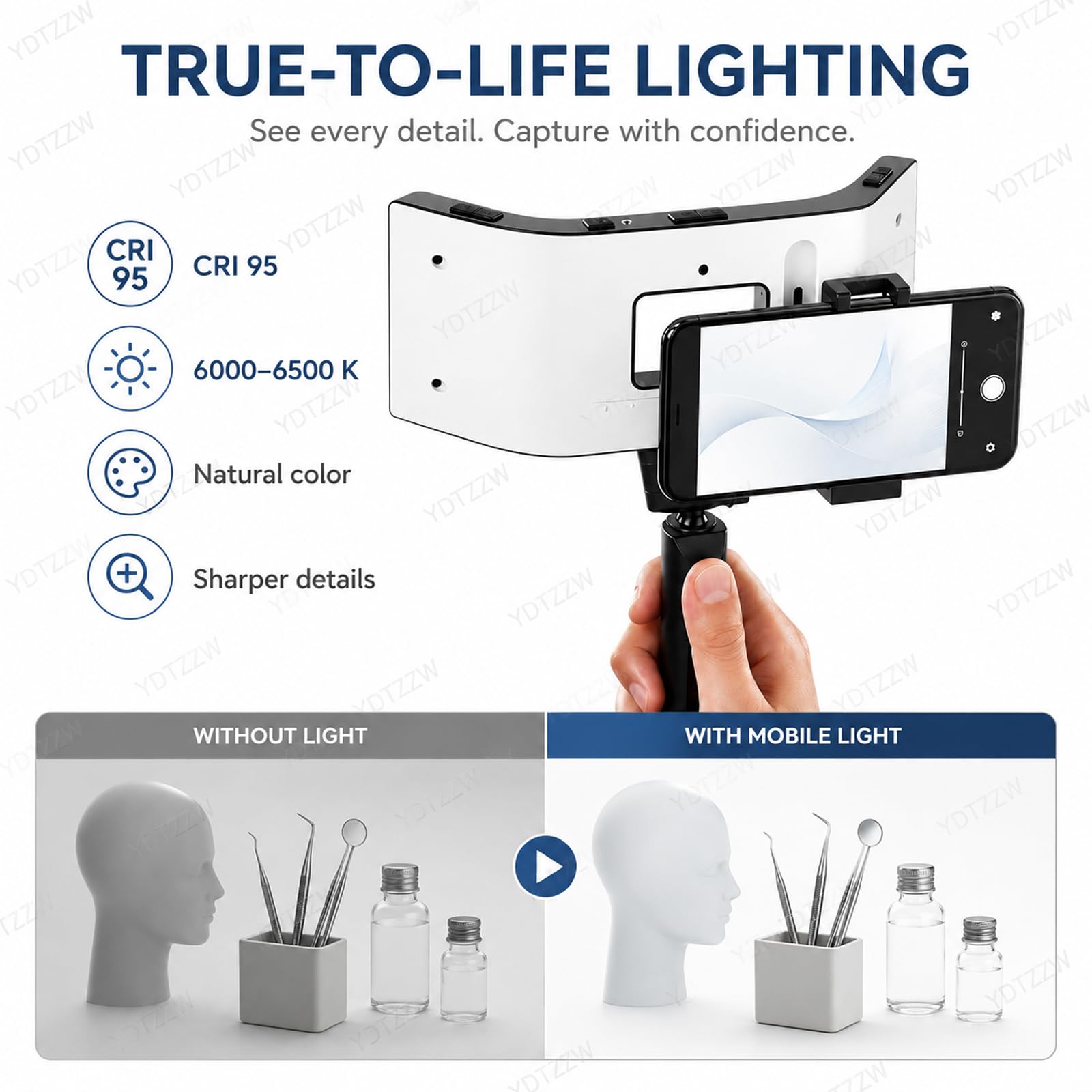 Lámpara LED dental fotografía 32000 lx 5 niveles brillo ajustable relleno bucal