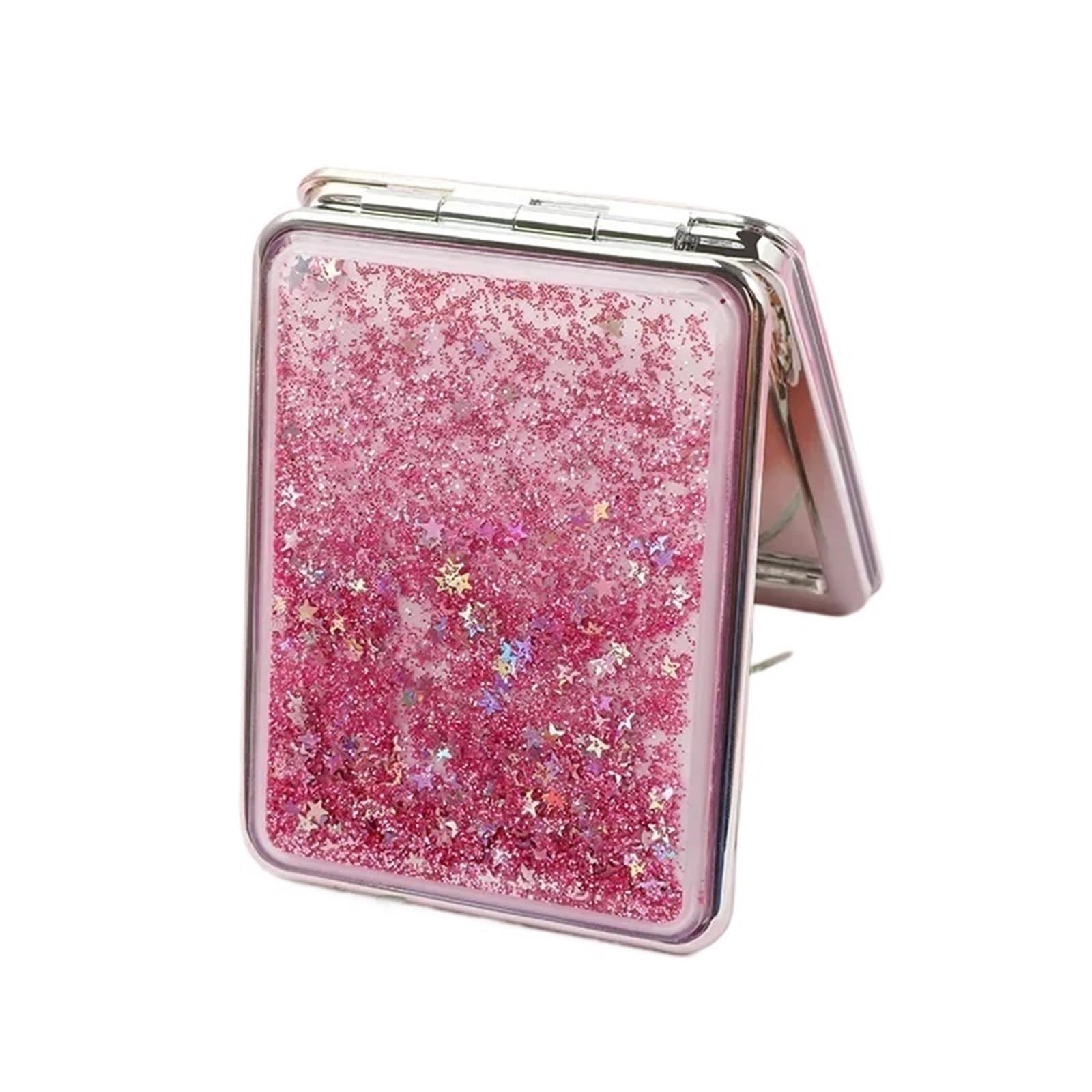 EXKURPOO Compact Mirror Portable Double-Sided Folding Makeup Mirror Women Gifts With Flowing Sparkling Sand Mini Cosmetic Mirrors for home(Square pink)
