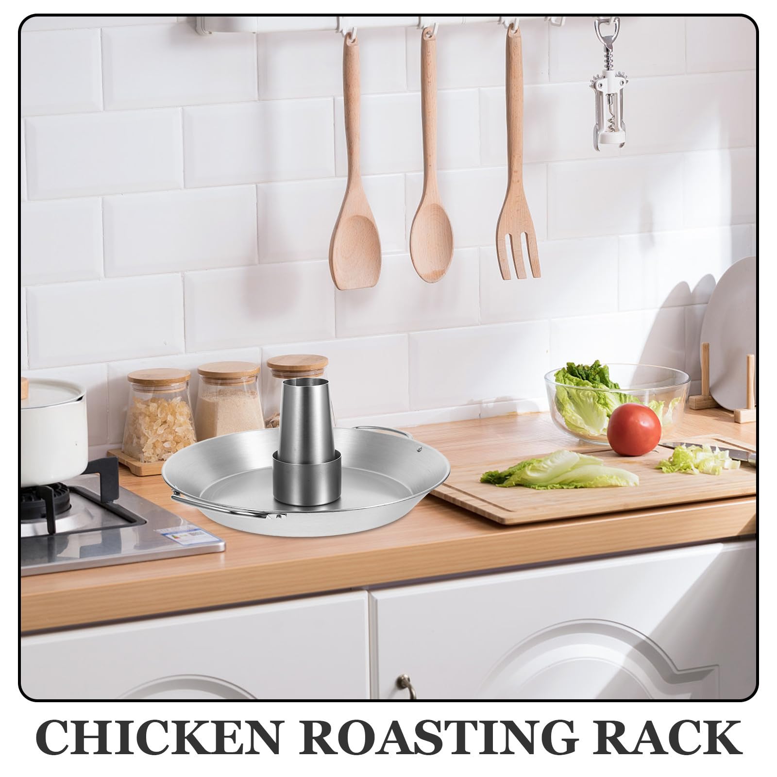 POPETPOP Bandeja para Asar Pollo, Soporte para Asar Pavos de Acero Inoxidable, Plata, para Pollo y Pavo, Colocación Estable y Fácil de Transportar