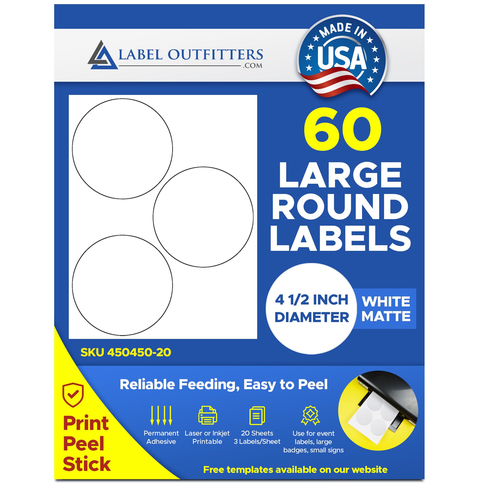 Label Planet® 6 Per Page/Sheet, 25 Sheets (150 Round Sticky Labels), White Matt Paper A4 Circular Circle Pricing Stickers, For Laser/Copier/Inkjet Printer, UK LP6/72R, 72MM Diameter Circles
