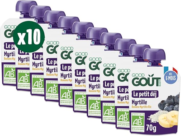 GOOD GOÛT - Petit Déj Myrtille - Gourde Pour Bébé - Dès 6 Mois - Format Nomade - Sans Sucres Ajoutés - 70g - 1
