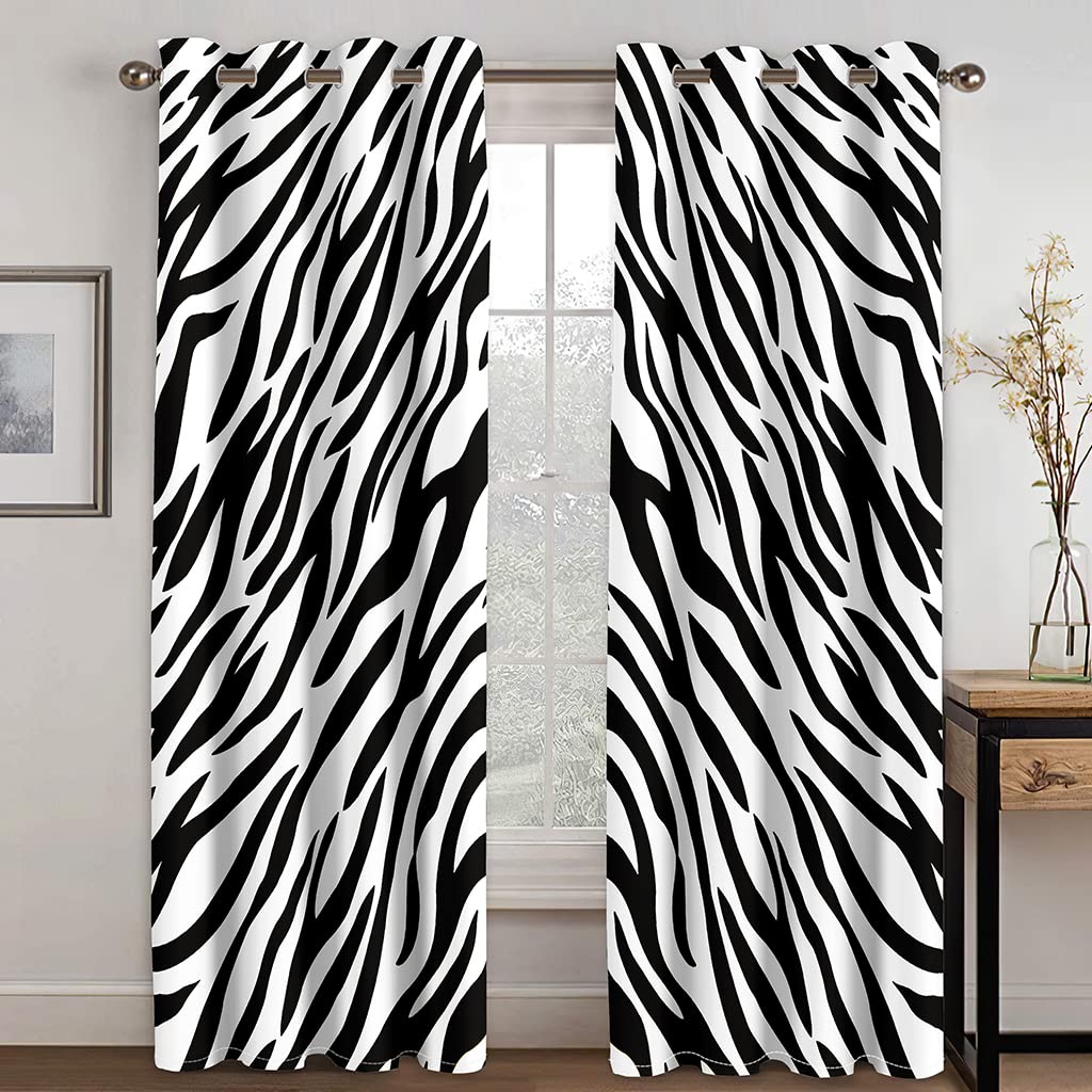 MDKLXIDF Cortinas Opacas Estampado de Cebra en Blanco y Negro Cortinas Salon Modernas 2 Piezas 140x220 cm, Cortinas Termicas Aislantes Frio Y Calor para Dormitorio Cocina Oficina Hotel