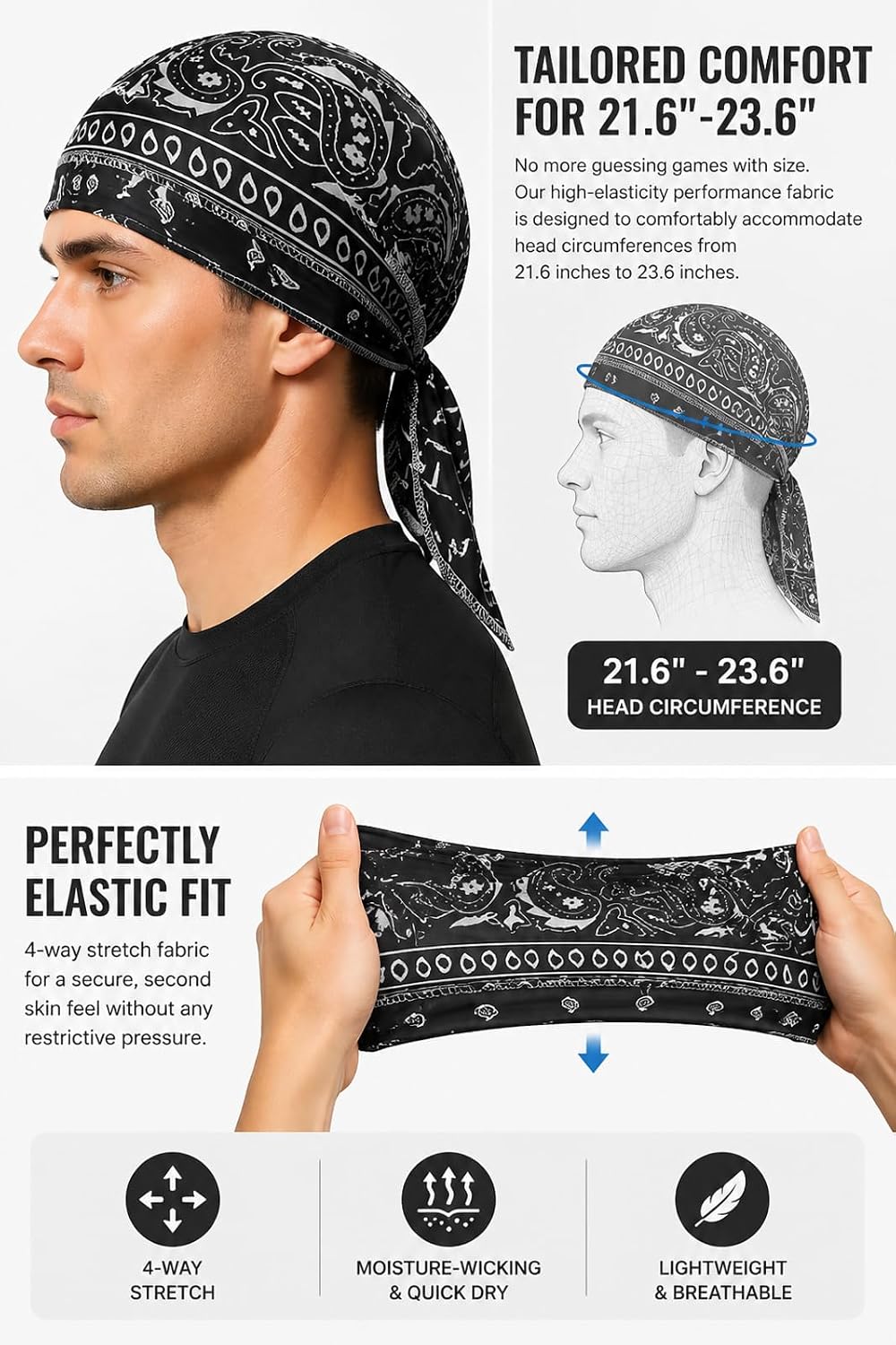 Elastic Cycling Sports Cap - Paisley Cooling Headscarf Cap - Breathable Helmet Liner, Cooling Head Wrap
